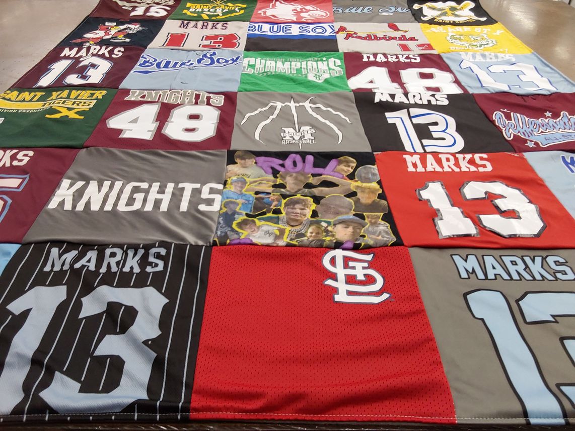 T-shirt quilt featuring saint xavier university, st. louis cardinals by Jodie from KY