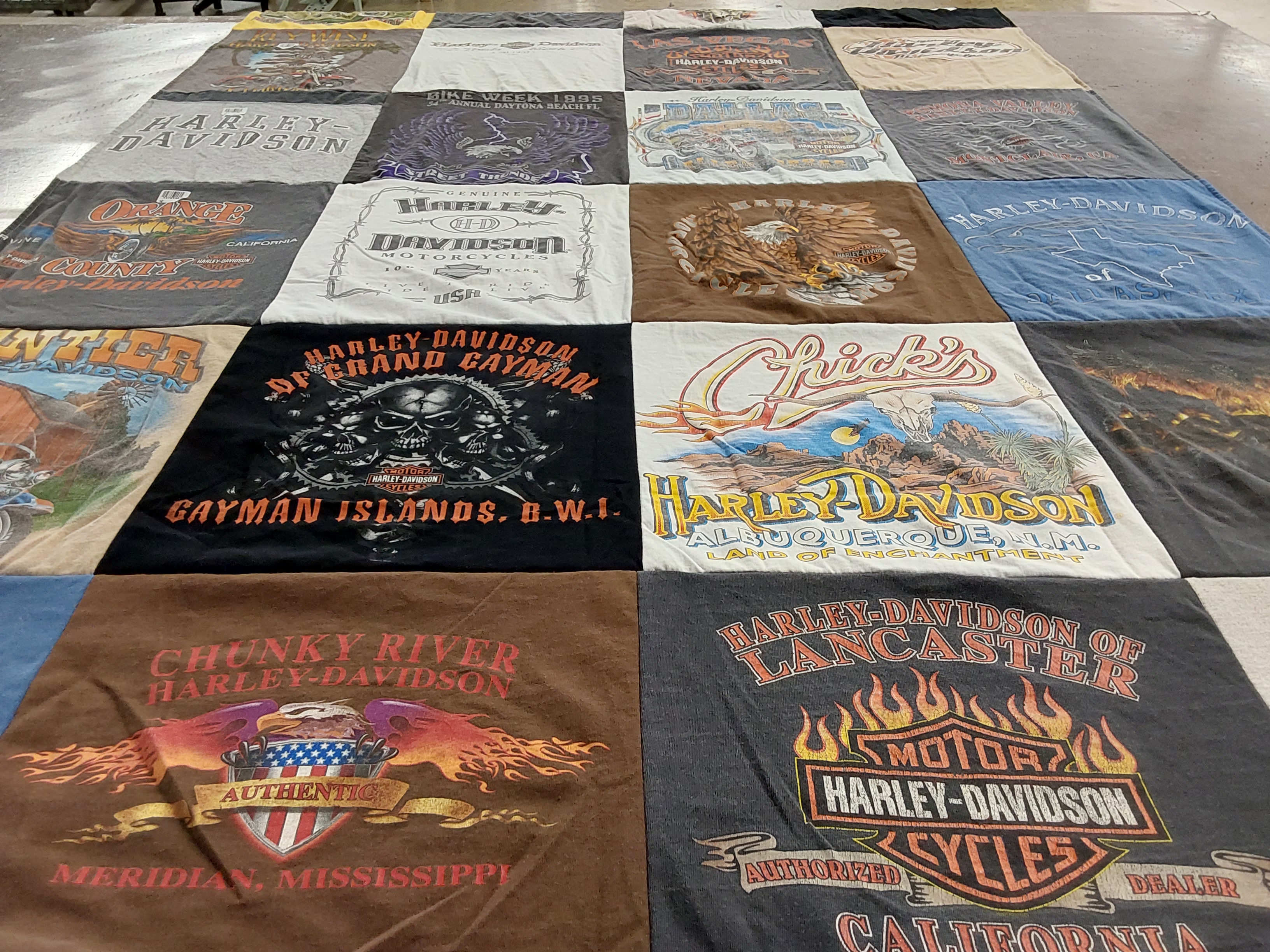 T-shirt quilt with motorcycles, biking themes by Marshall from GA