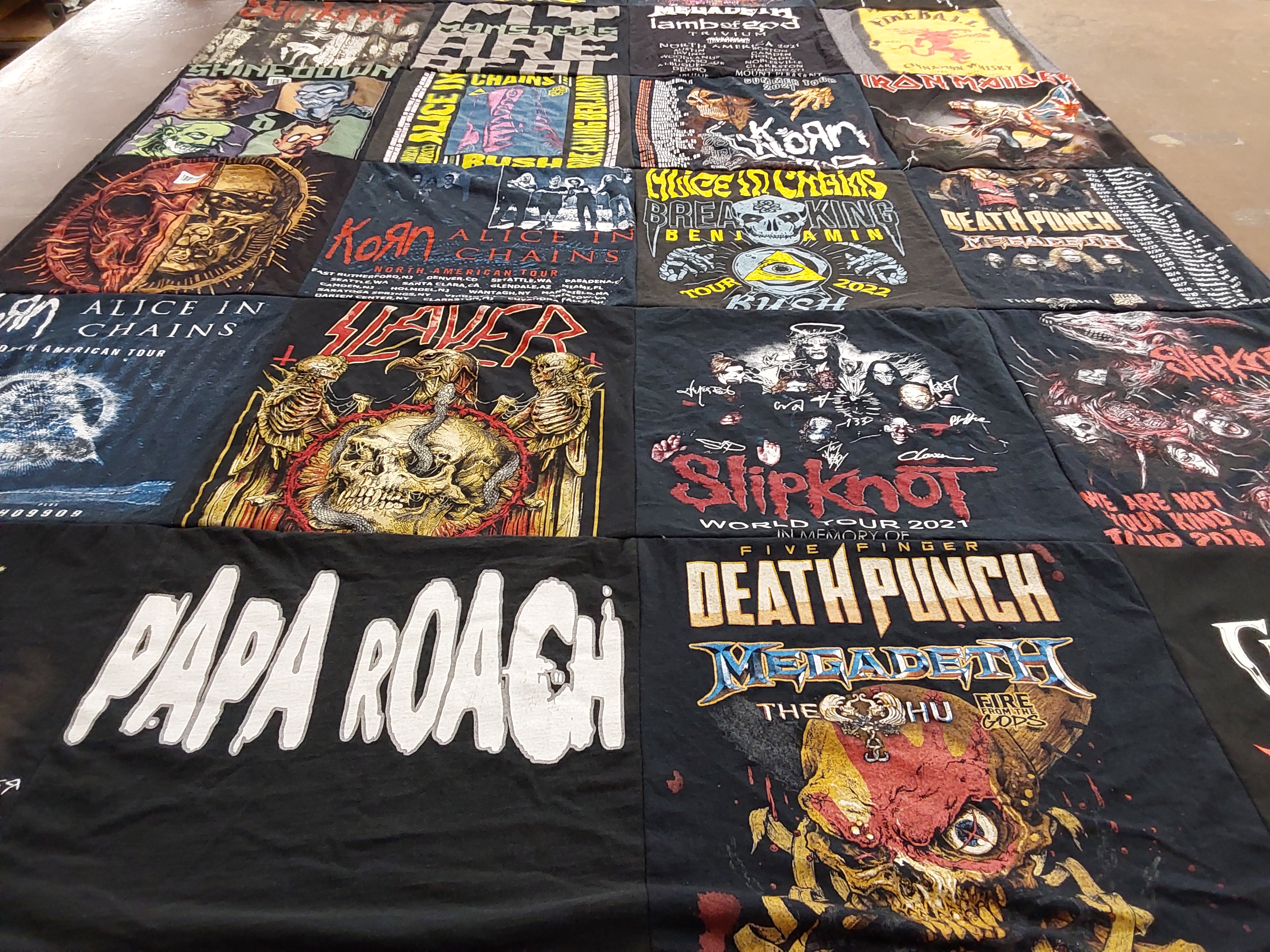 T-shirt quilt with heavy metal, rock music themes by James from NY