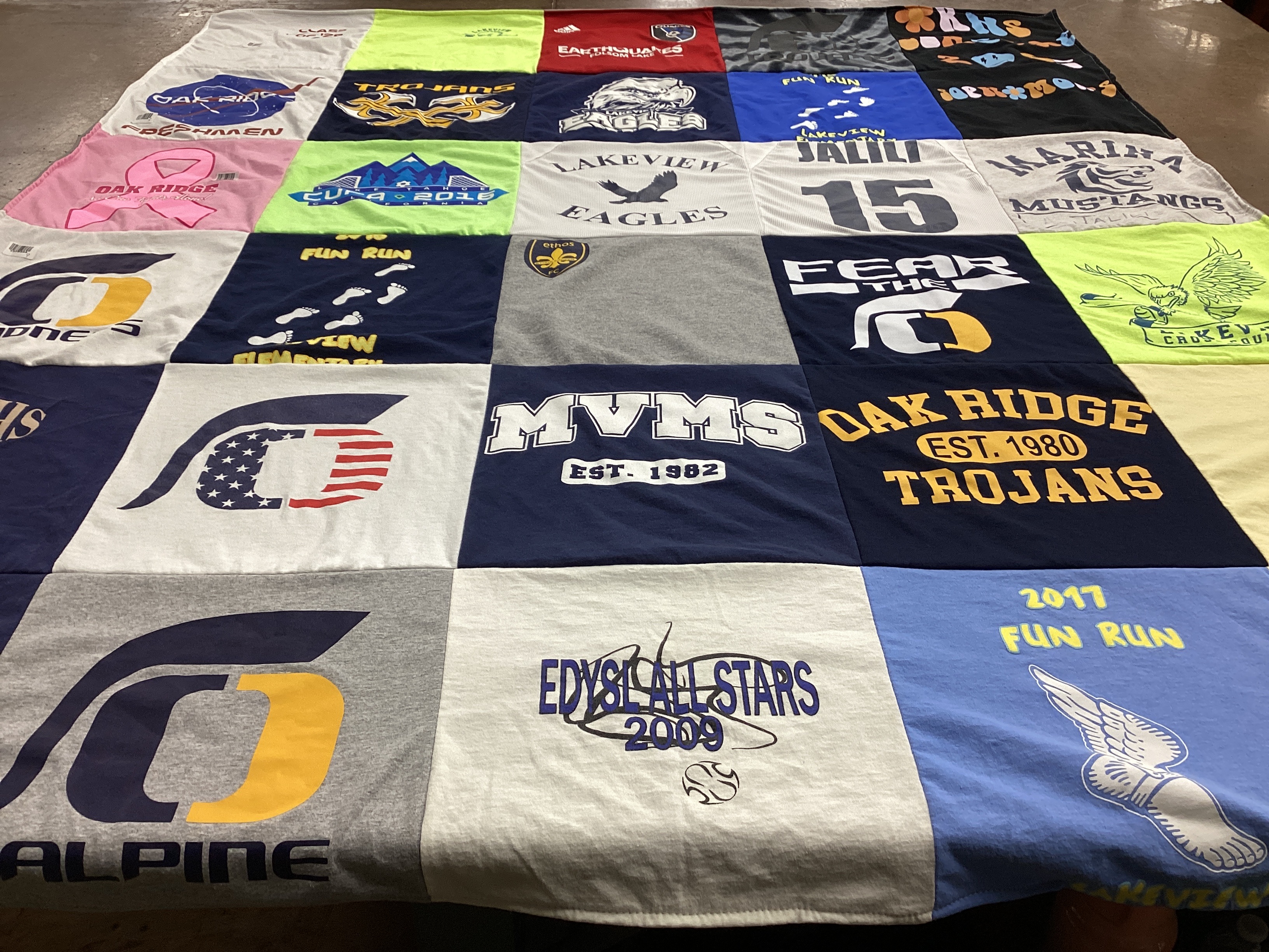 T-shirt quilt featuring oak ridge trojans, lakeview eagles by Angela from CA