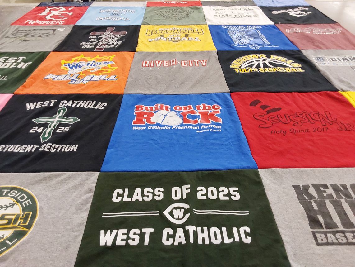 T-shirt quilt featuring kenowa hills baseball, west catholic football by Angela from MI