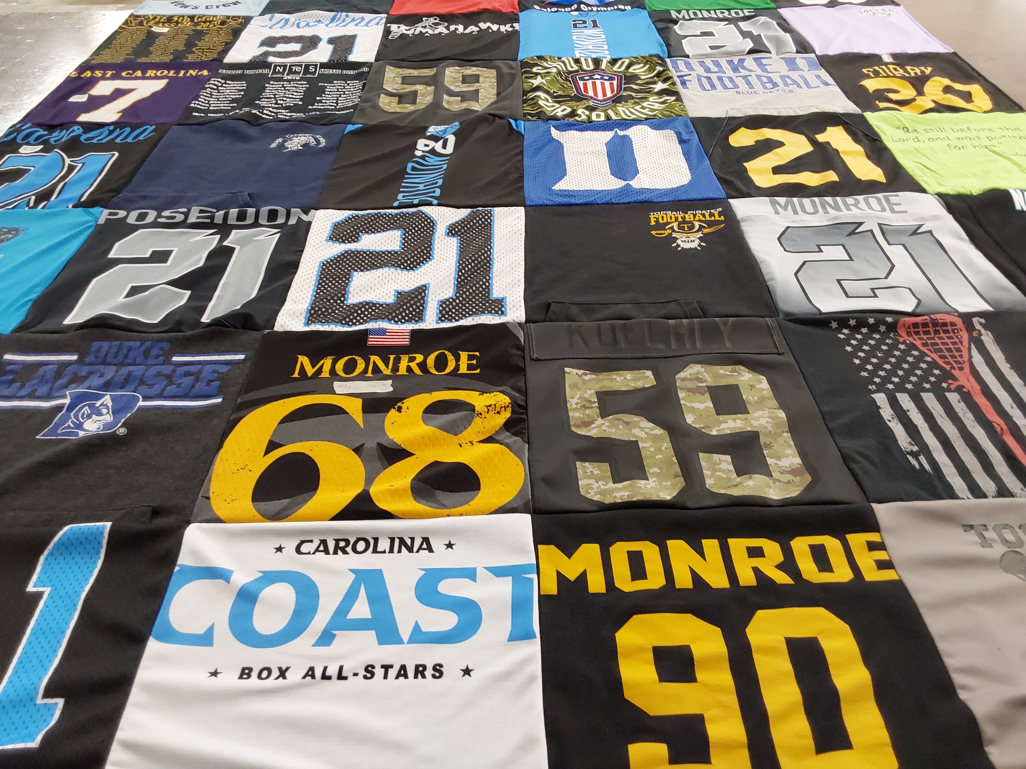T-shirt quilt featuring duke university lacrosse, monroe football by Rajasi from NC