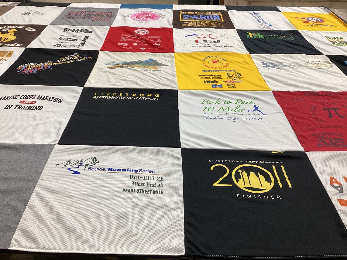 T-shirt quilt with running, marathons themes by Kevin from WY