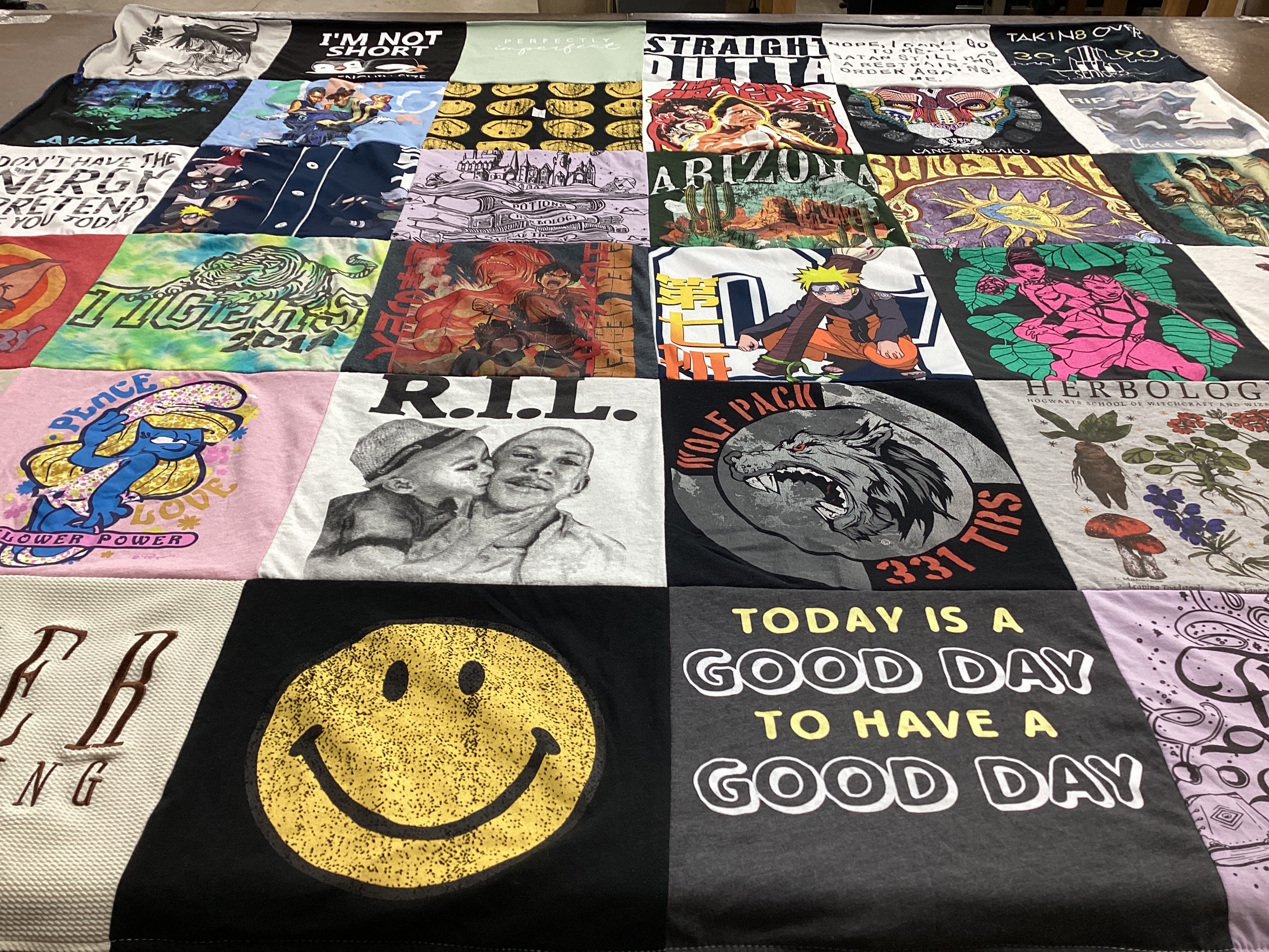 T-shirt quilt with anime, art themes by Cierra from ND