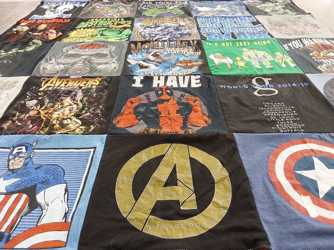 T-shirt quilt with marvel, comics themes by Sally from CA