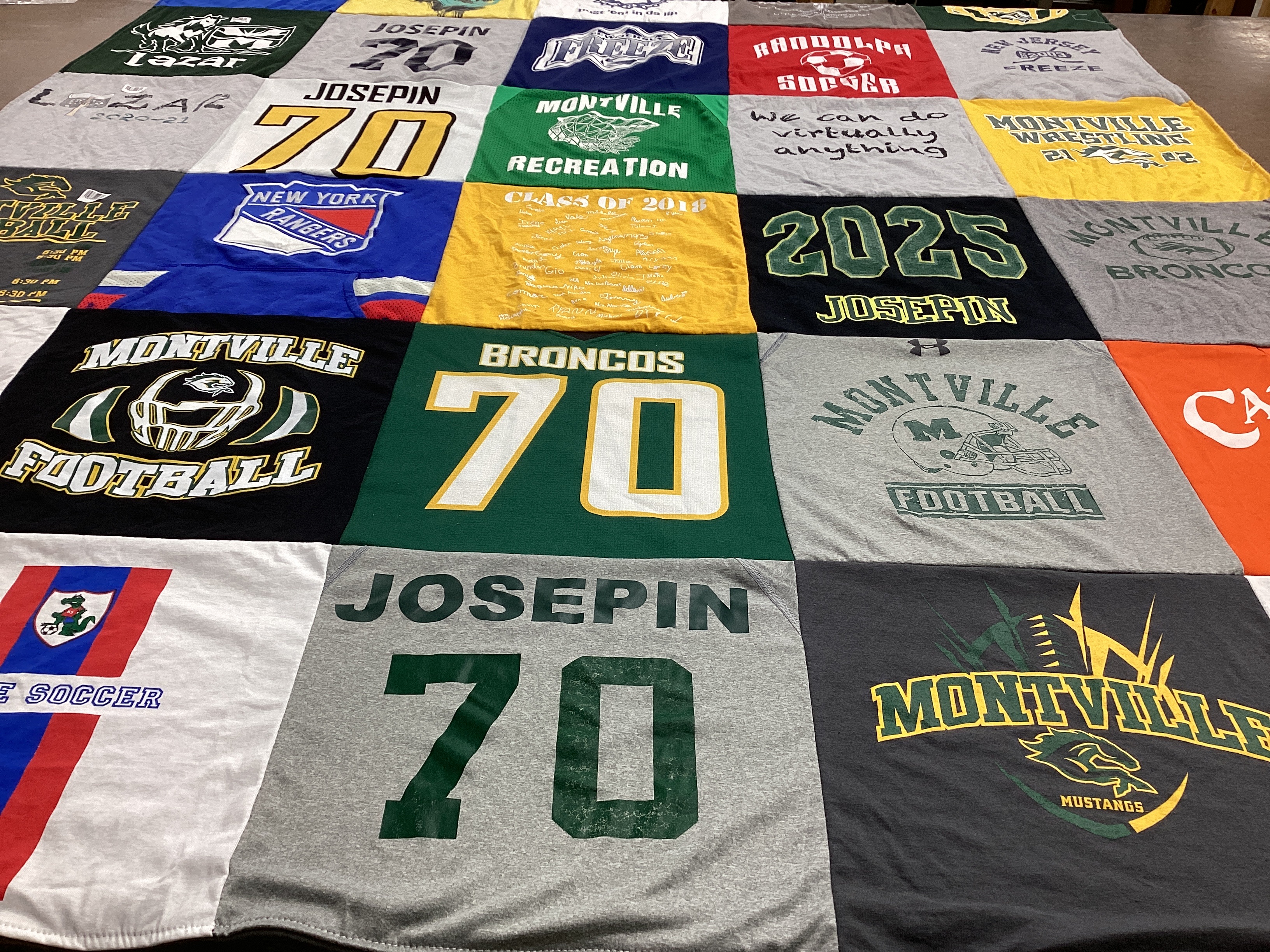T-shirt quilt featuring montville broncos, montville mustangs by Lorraine from NJ