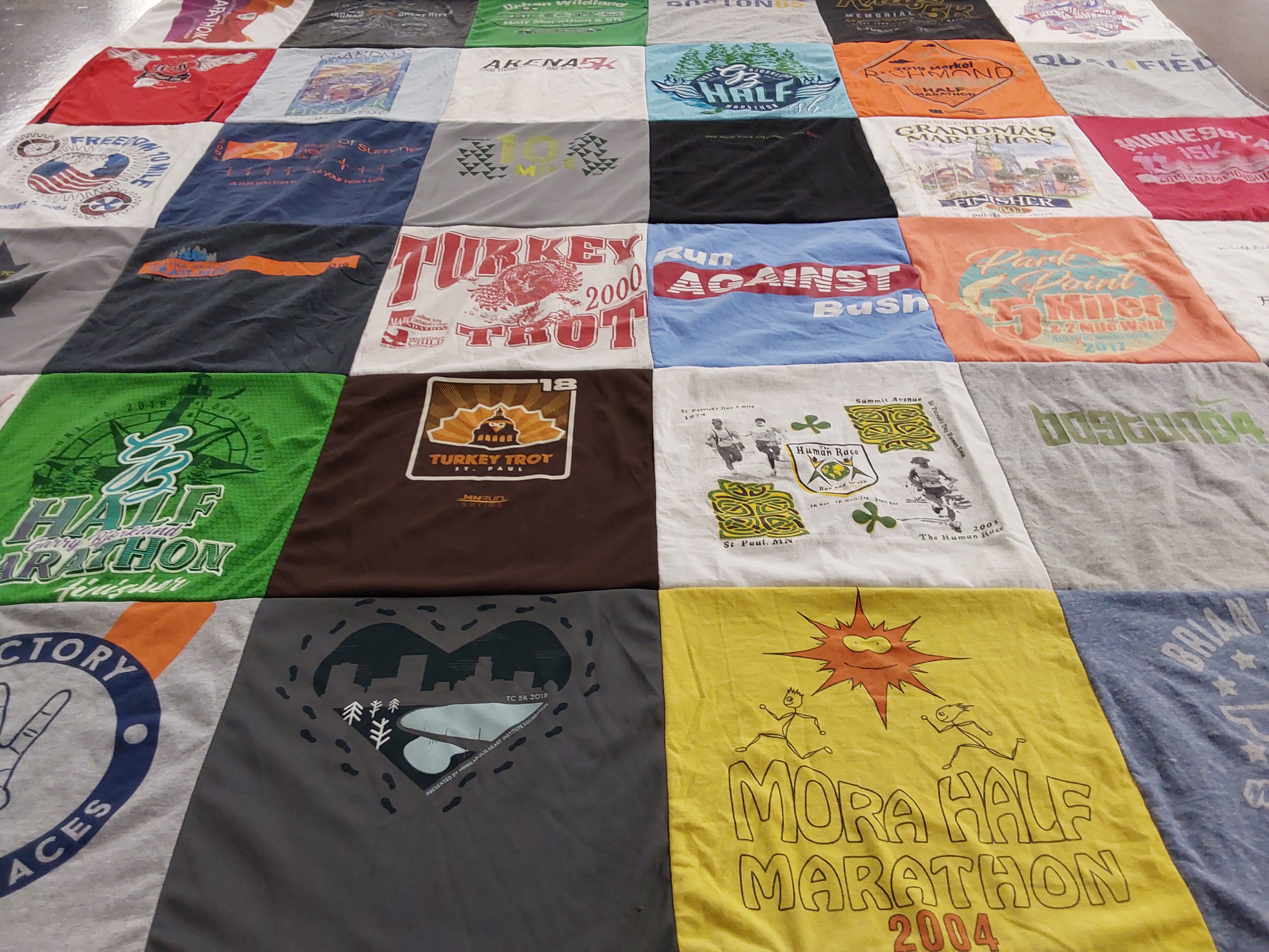 T-shirt quilt with running, marathons themes by Derek from MN