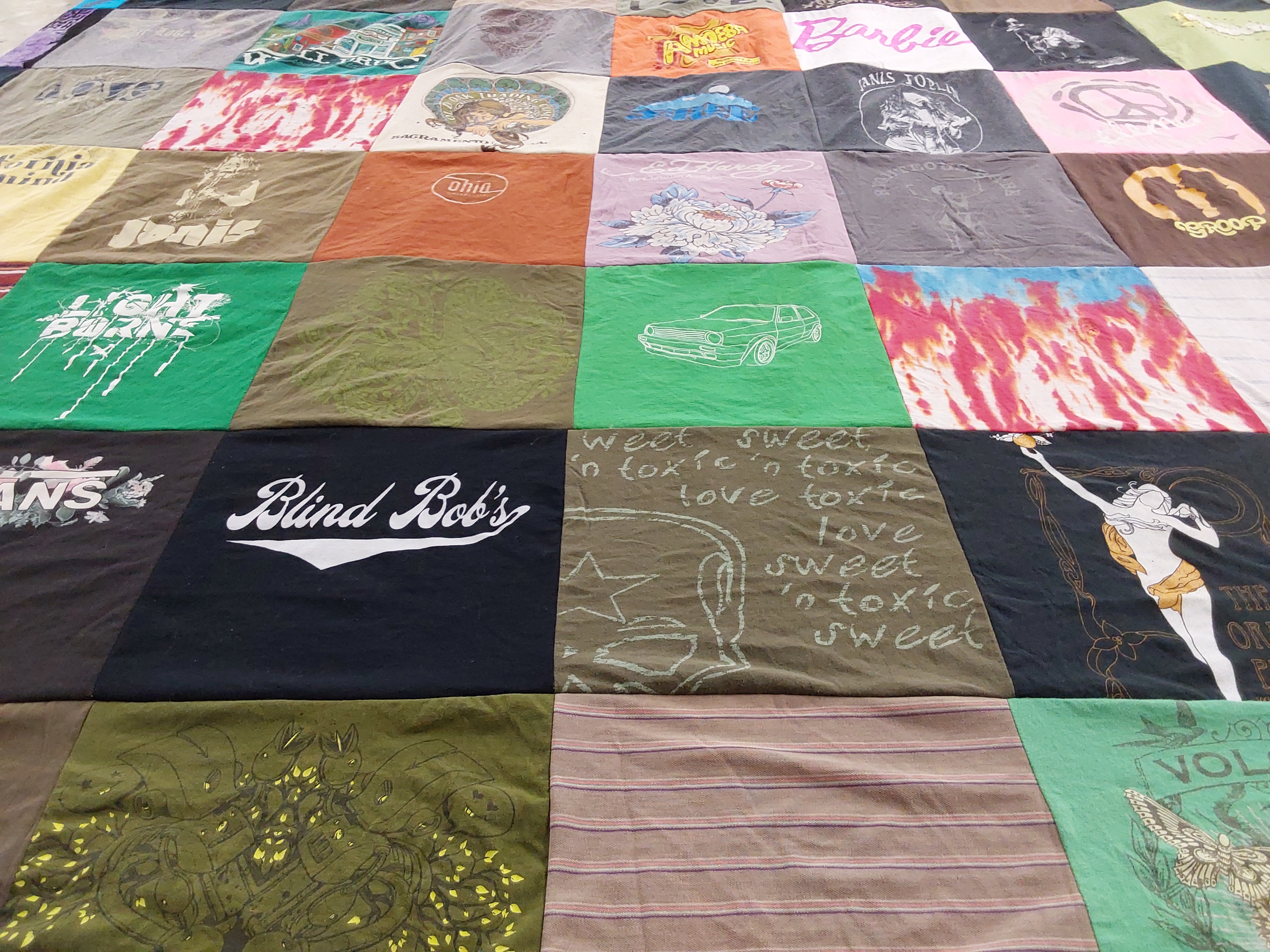 T-shirt quilt with music, art themes by Stacey from OH