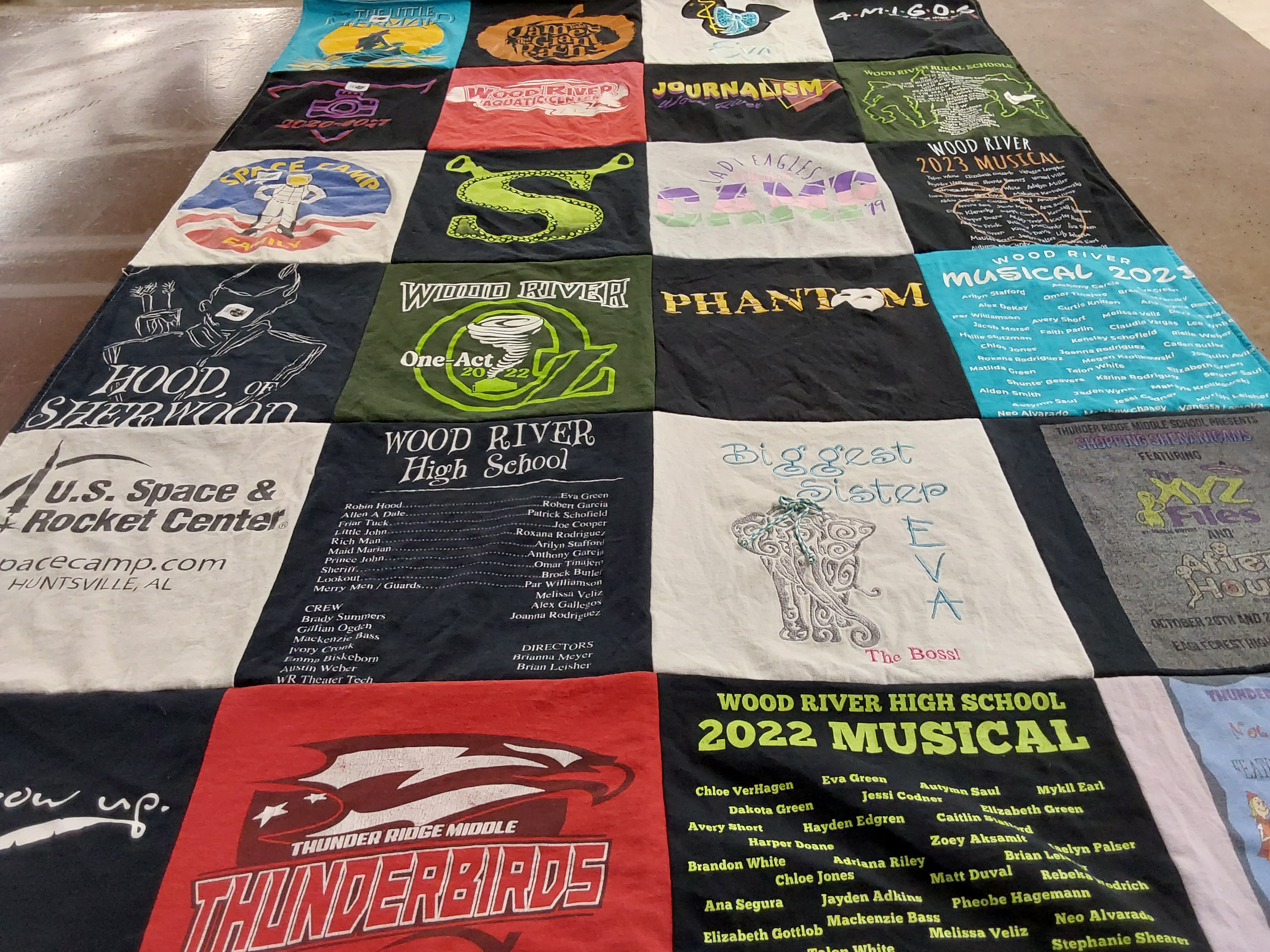T-shirt quilt featuring thunder ridge middle school thunderbirds by Jennifer from NE