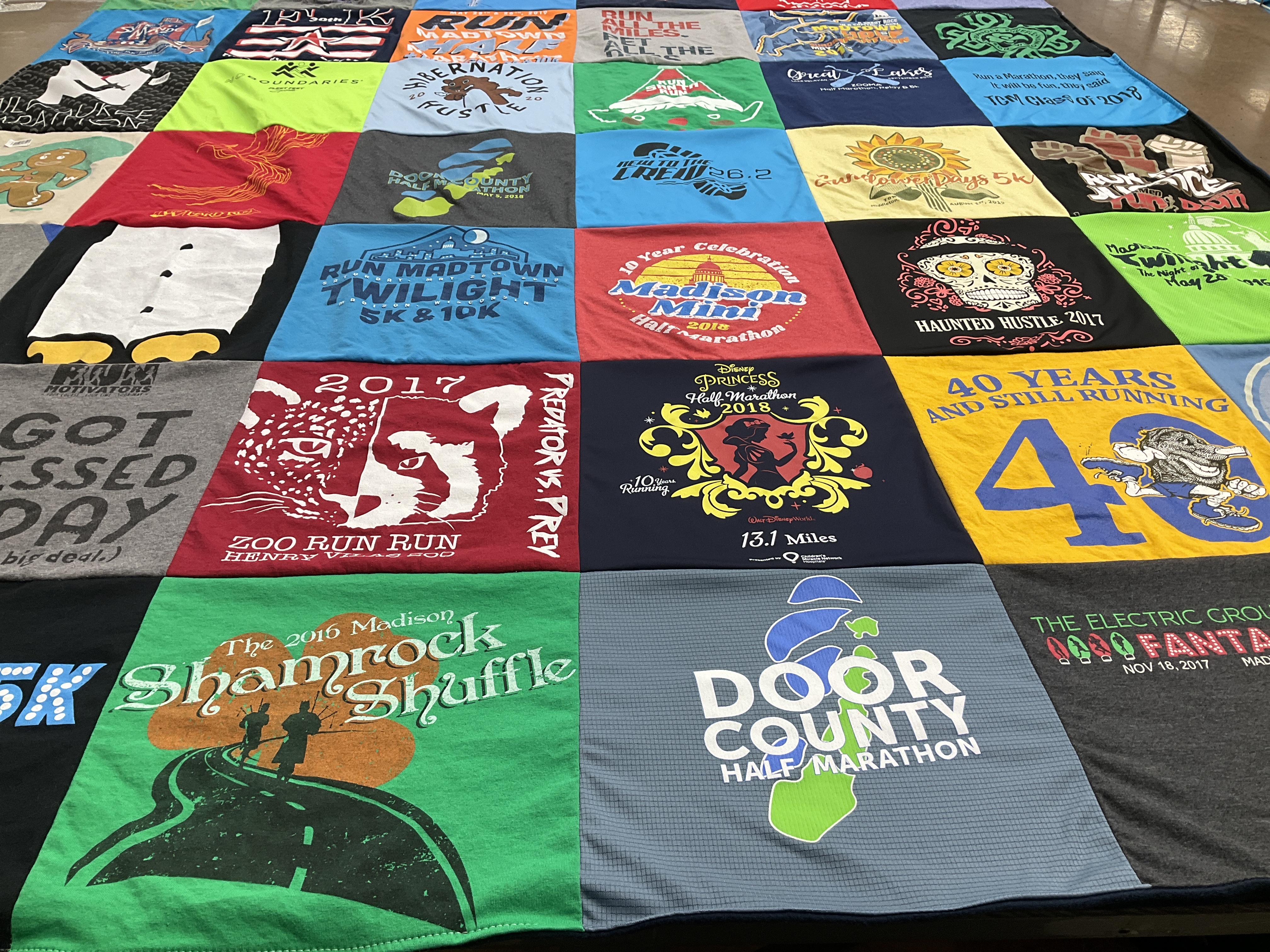 T-shirt quilt with running, marathons themes by Patricia from WI