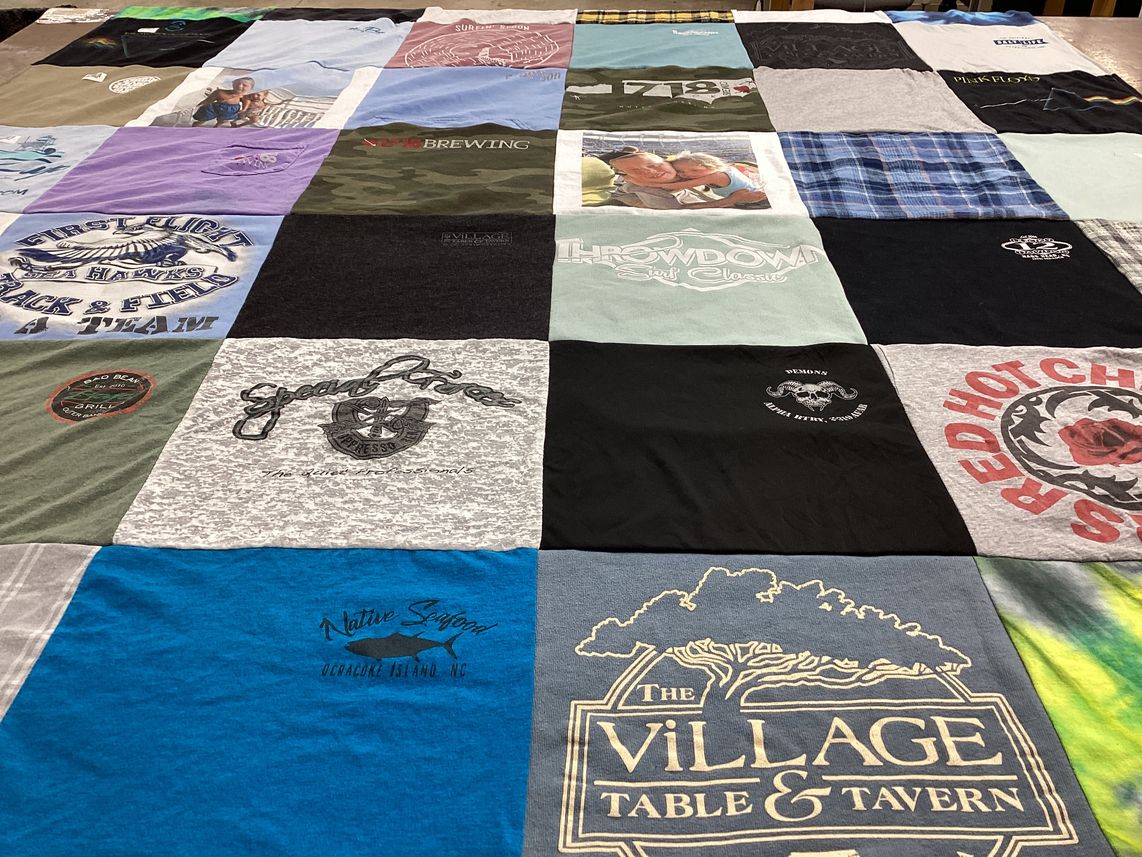T-shirt quilt with surfing, brewing themes by Victoria from NC