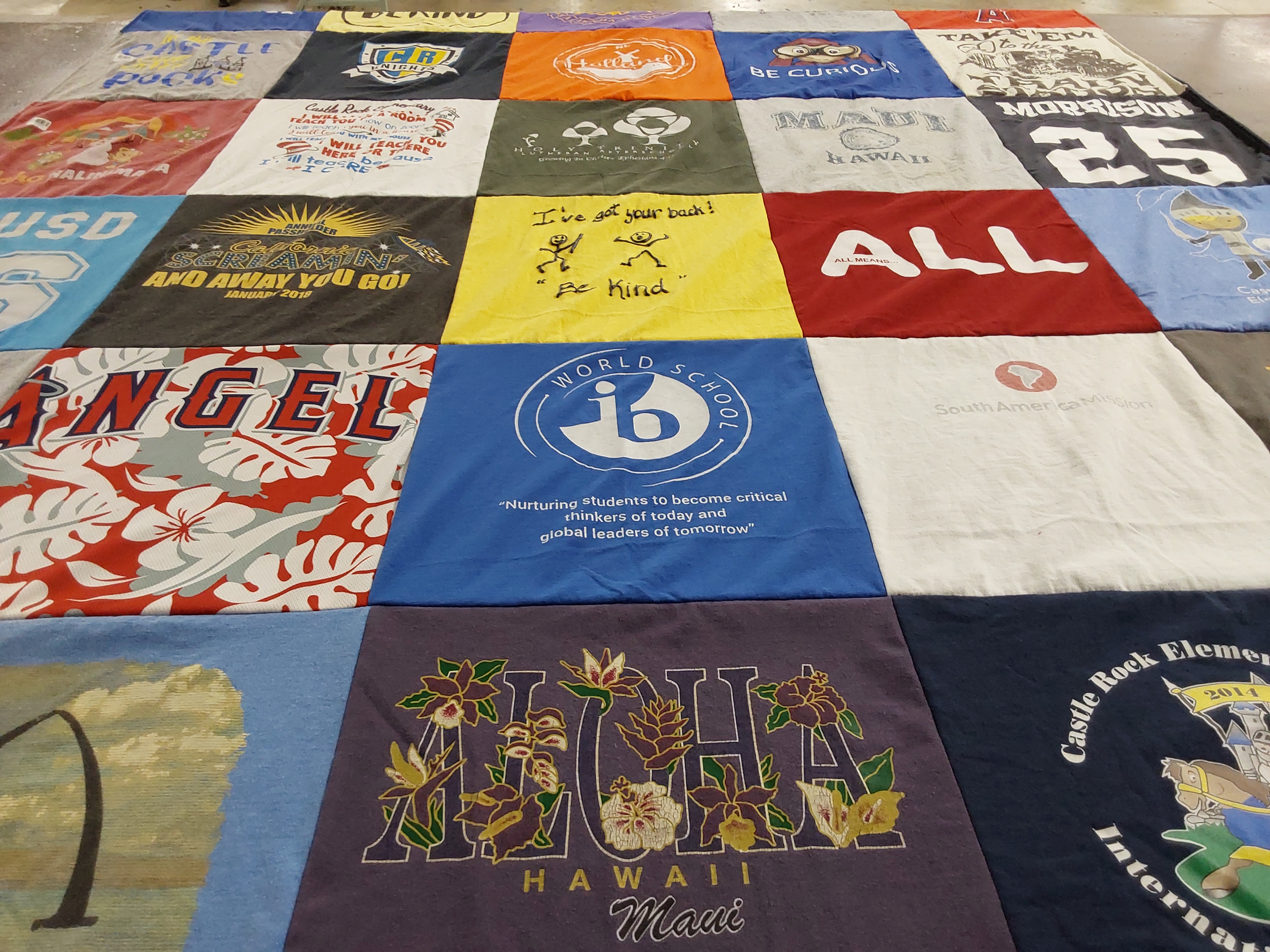 T-shirt quilt from castle rock elementary school by Sue from CA