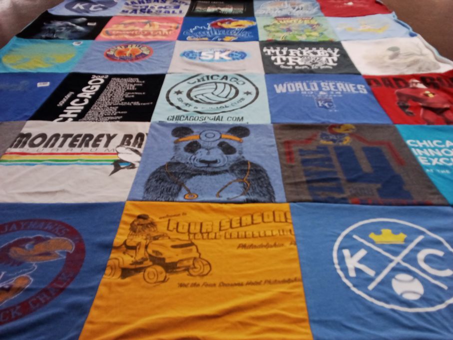 T-shirt quilt featuring kansas jayhawks, chicago cubs by Joel from IL