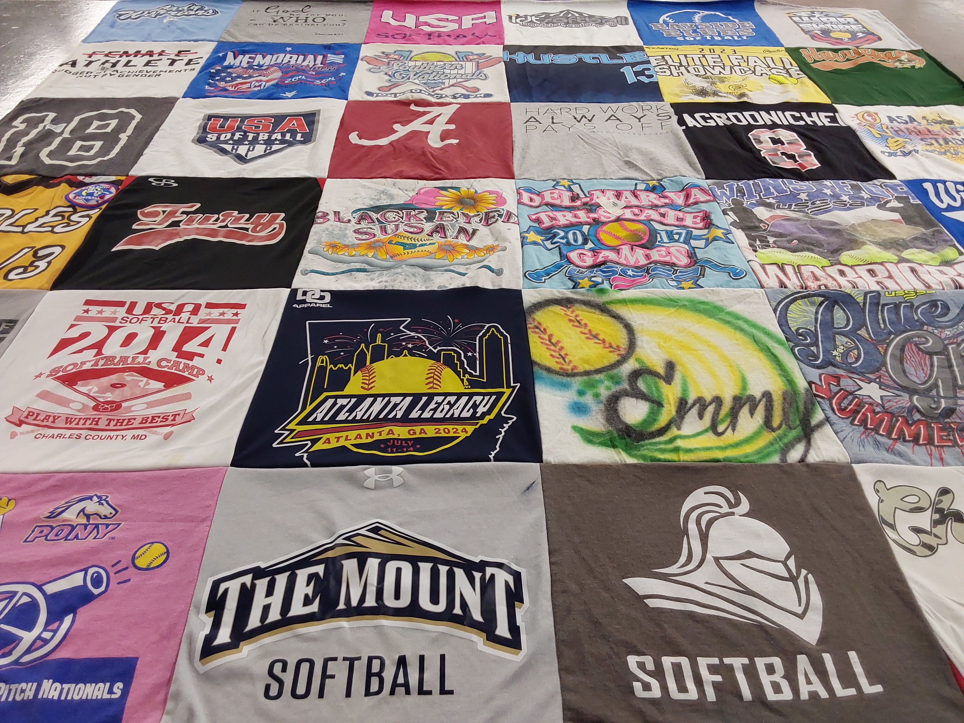 T-shirt quilt featuring softball team by Bethany from MD