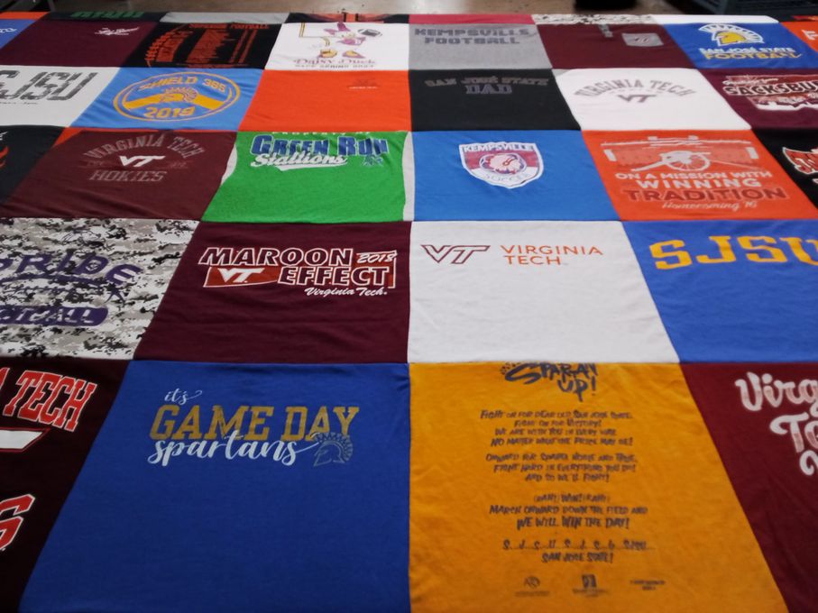 T-shirt quilt featuring virginia tech hokies, san jose state university spartans by John from CA