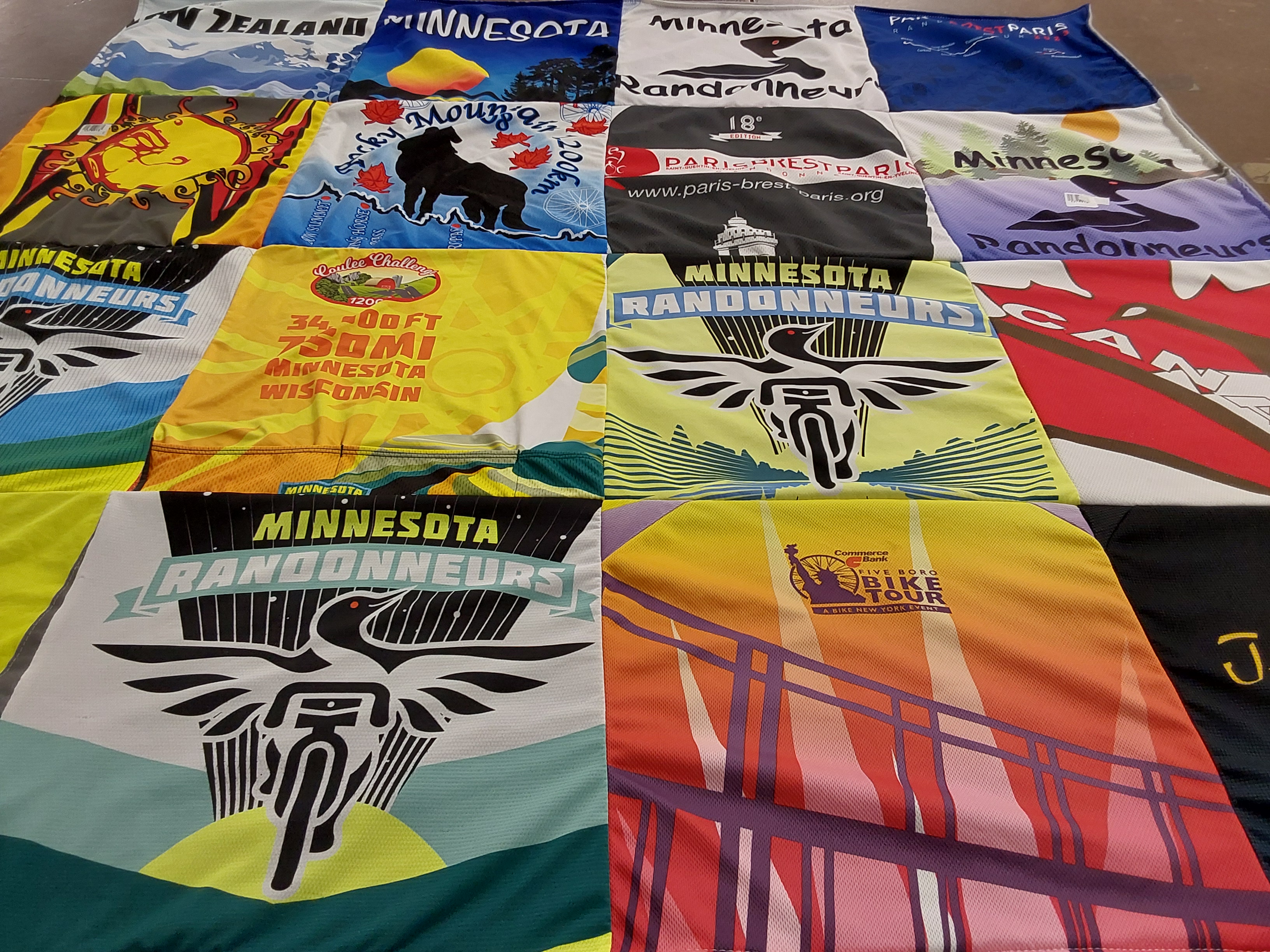 T-shirt quilt with cycling, biking themes by Nancy from MN