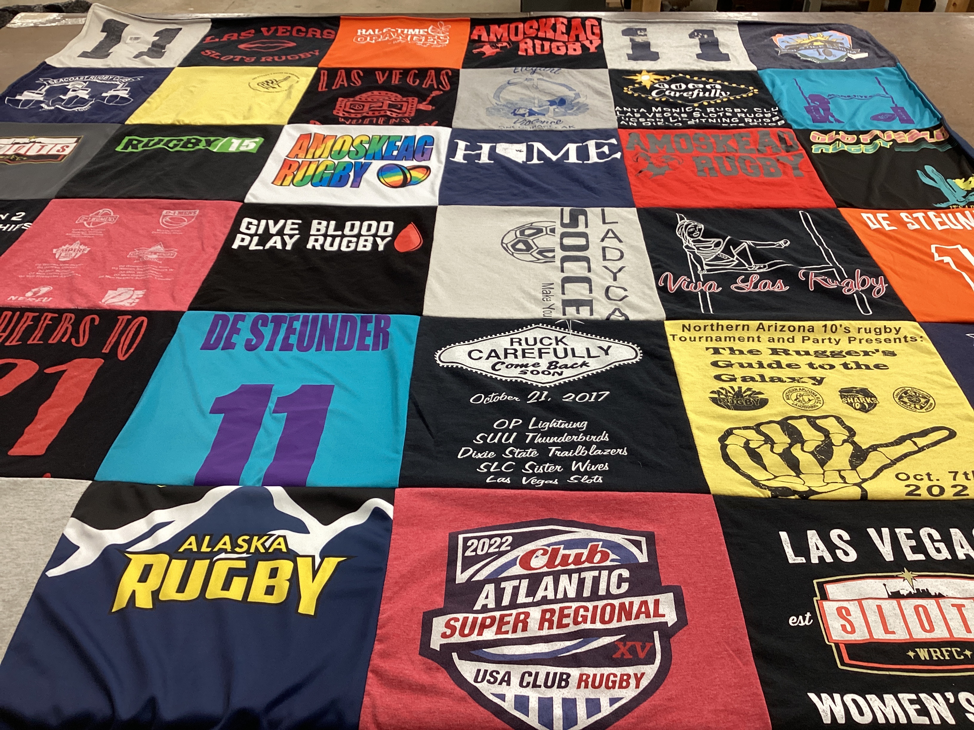 T-shirt quilt with rugby, soccer themes by ashleigh from NH