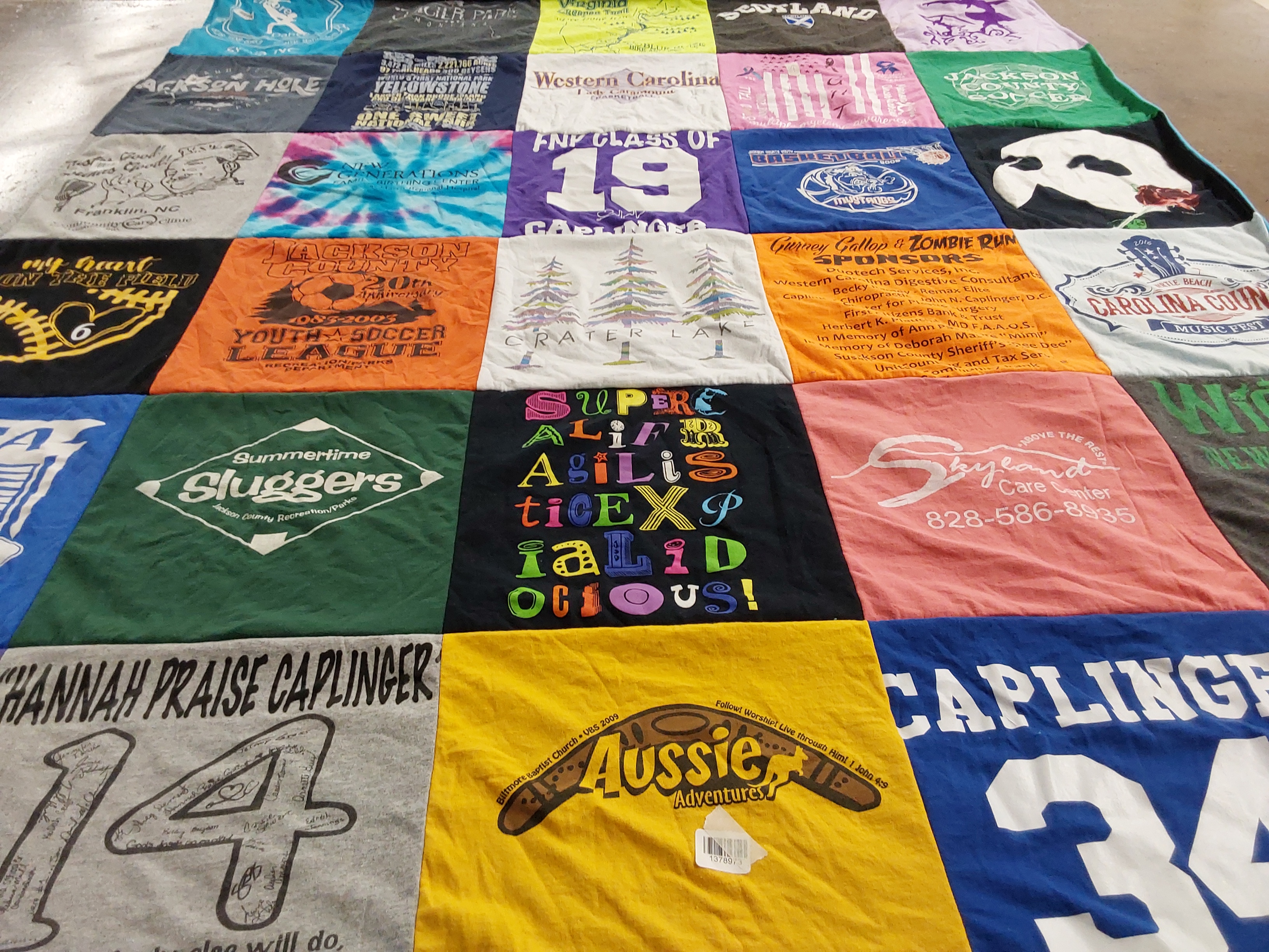 T-shirt quilt featuring youth soccer league, summer sluggers by Kristen from NC