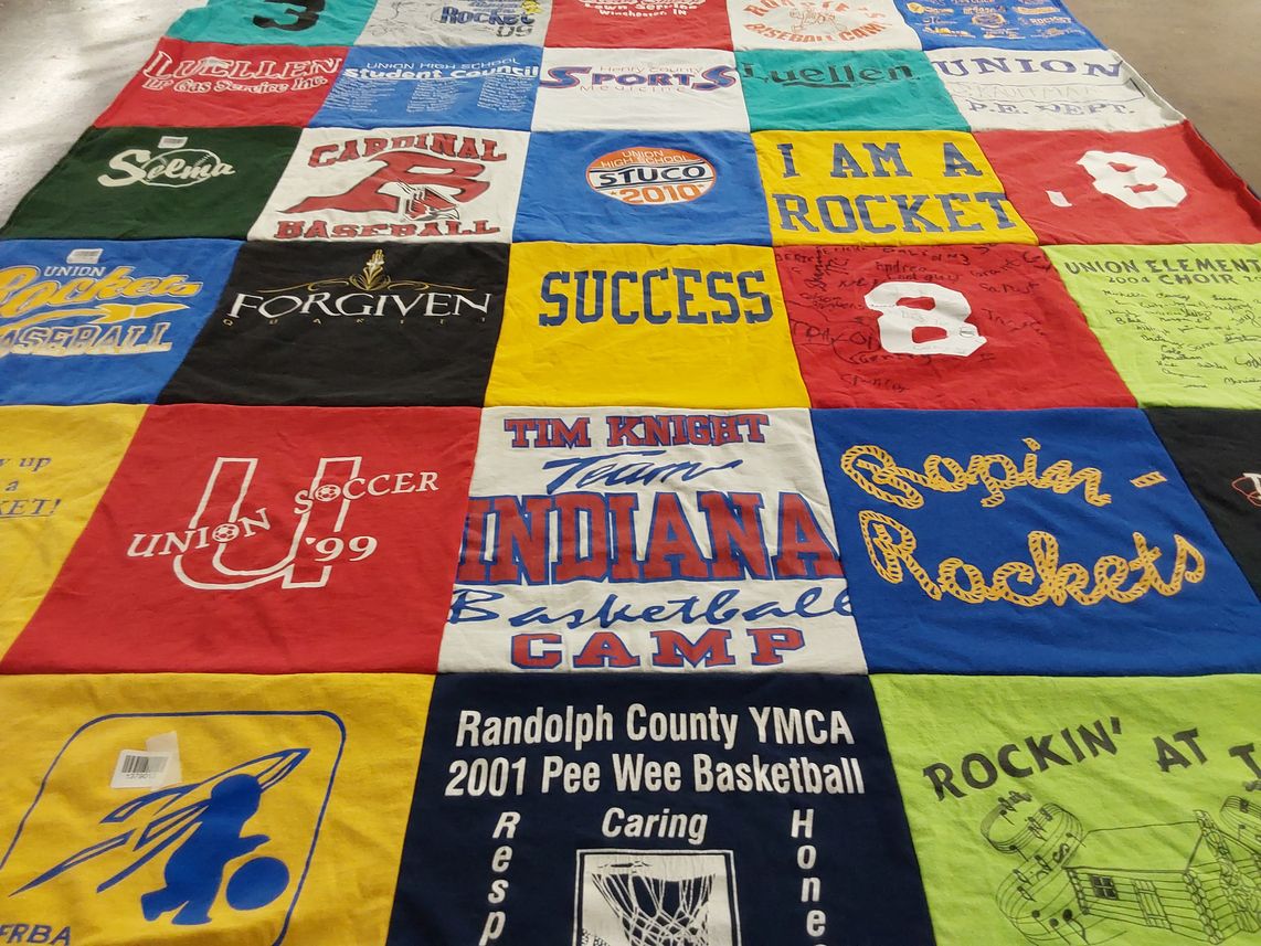 T-shirt quilt featuring union high school, cardinal baseball by Mendy from IN