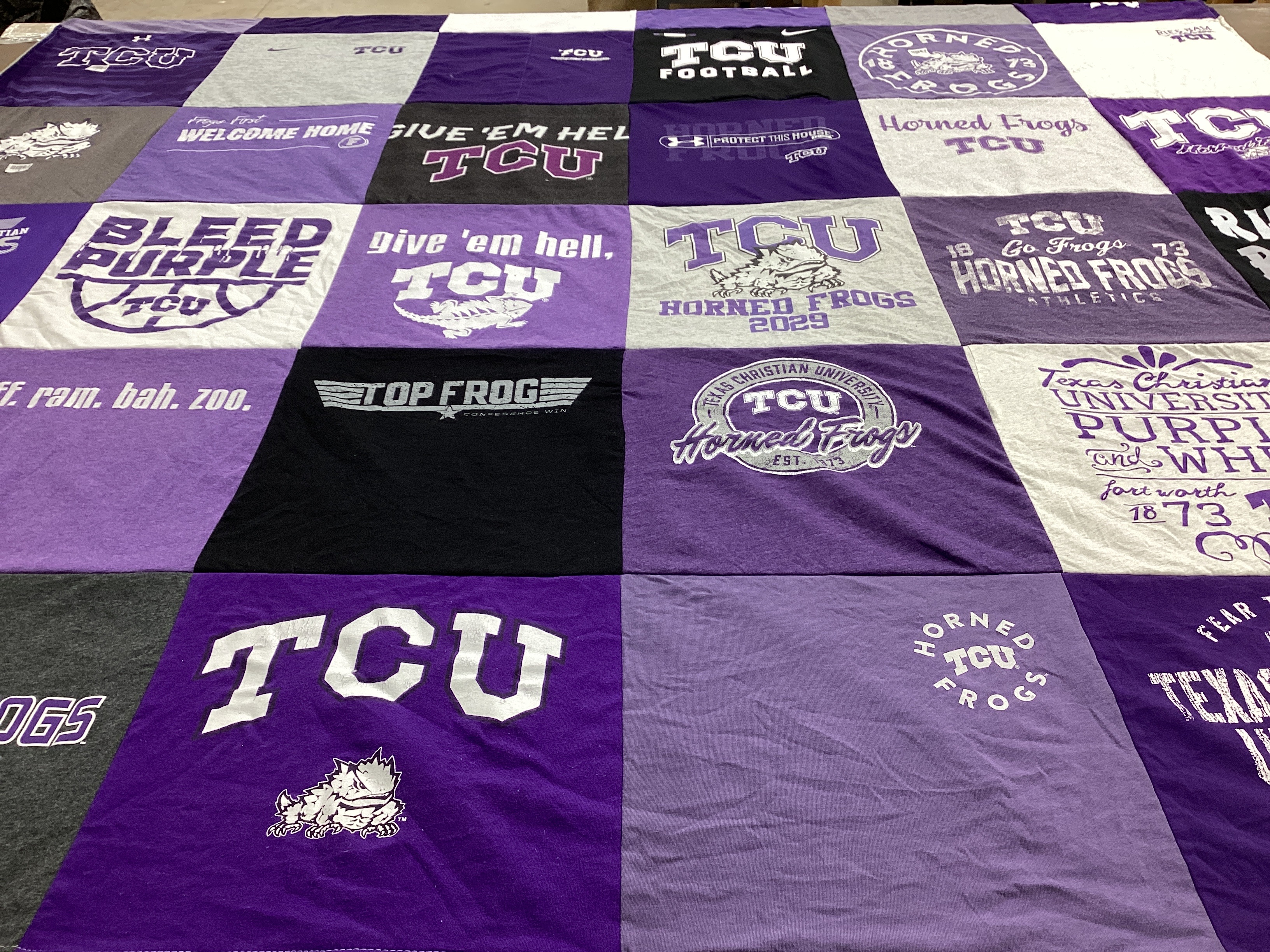 T-shirt quilt featuring texas christian university horned frogs by Tara from CA