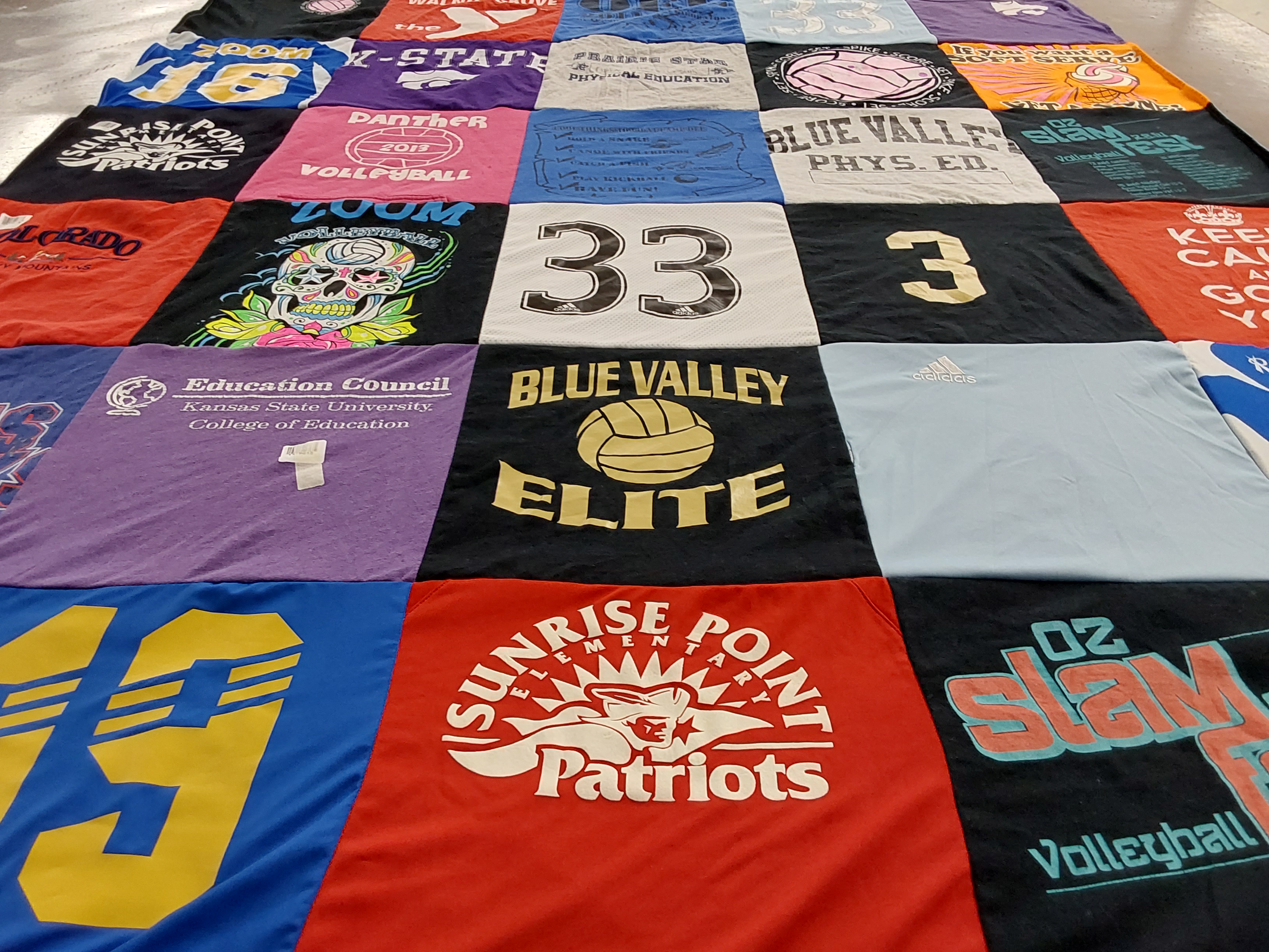 T-shirt quilt featuring sunrise point elementary patriots by Fritz from IA