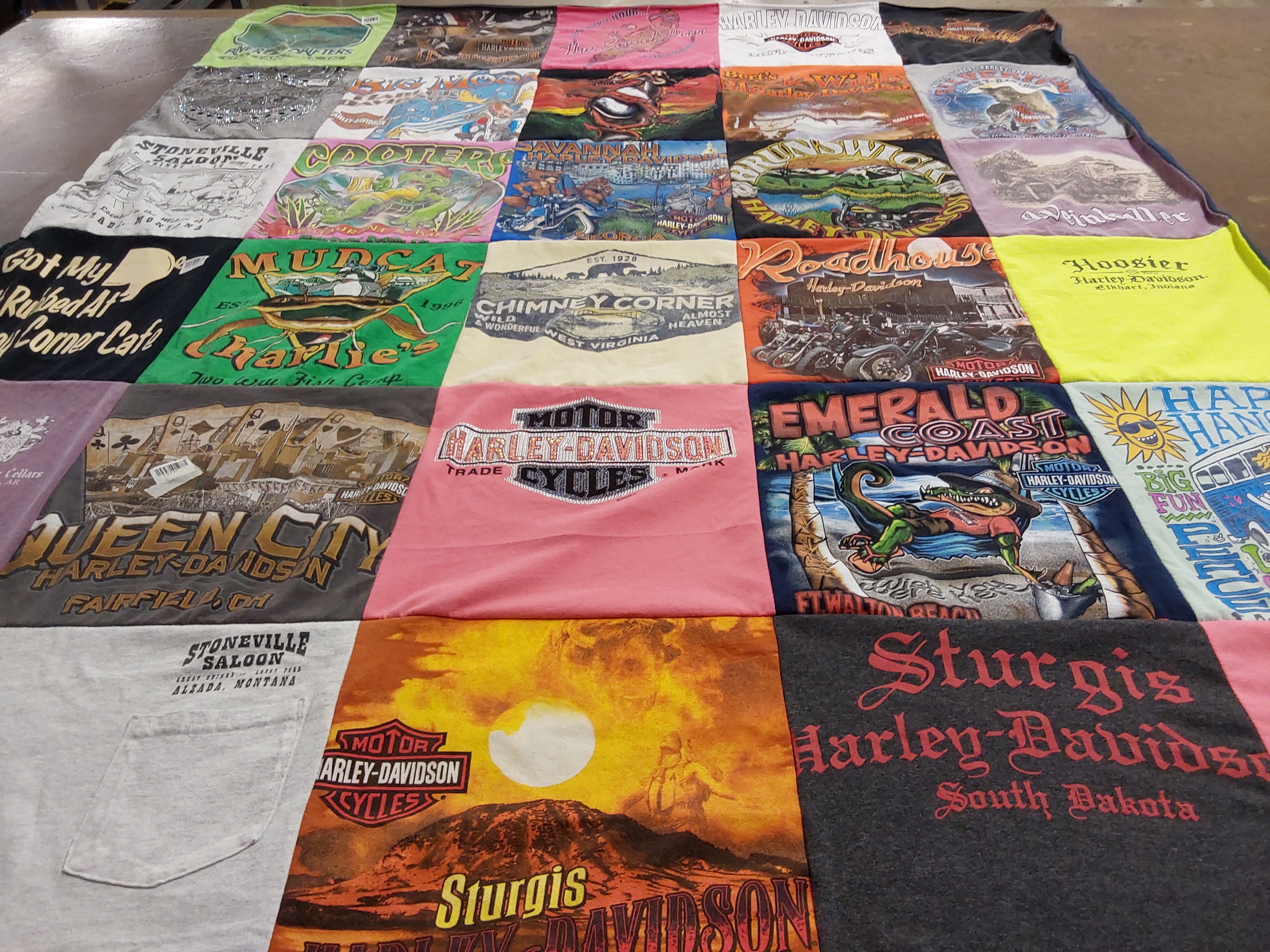 T-shirt quilt with motorcycles, biking themes by margaret from IN