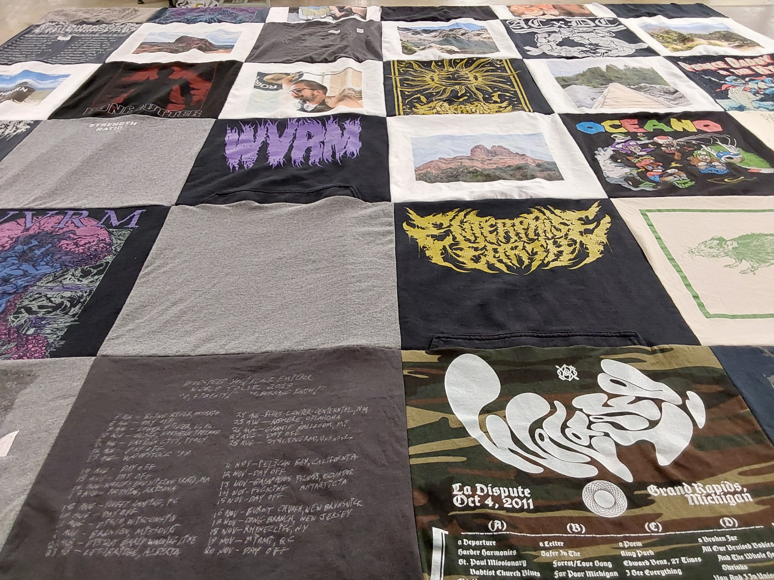 T-shirt quilt with music, concerts themes by Anne from VA