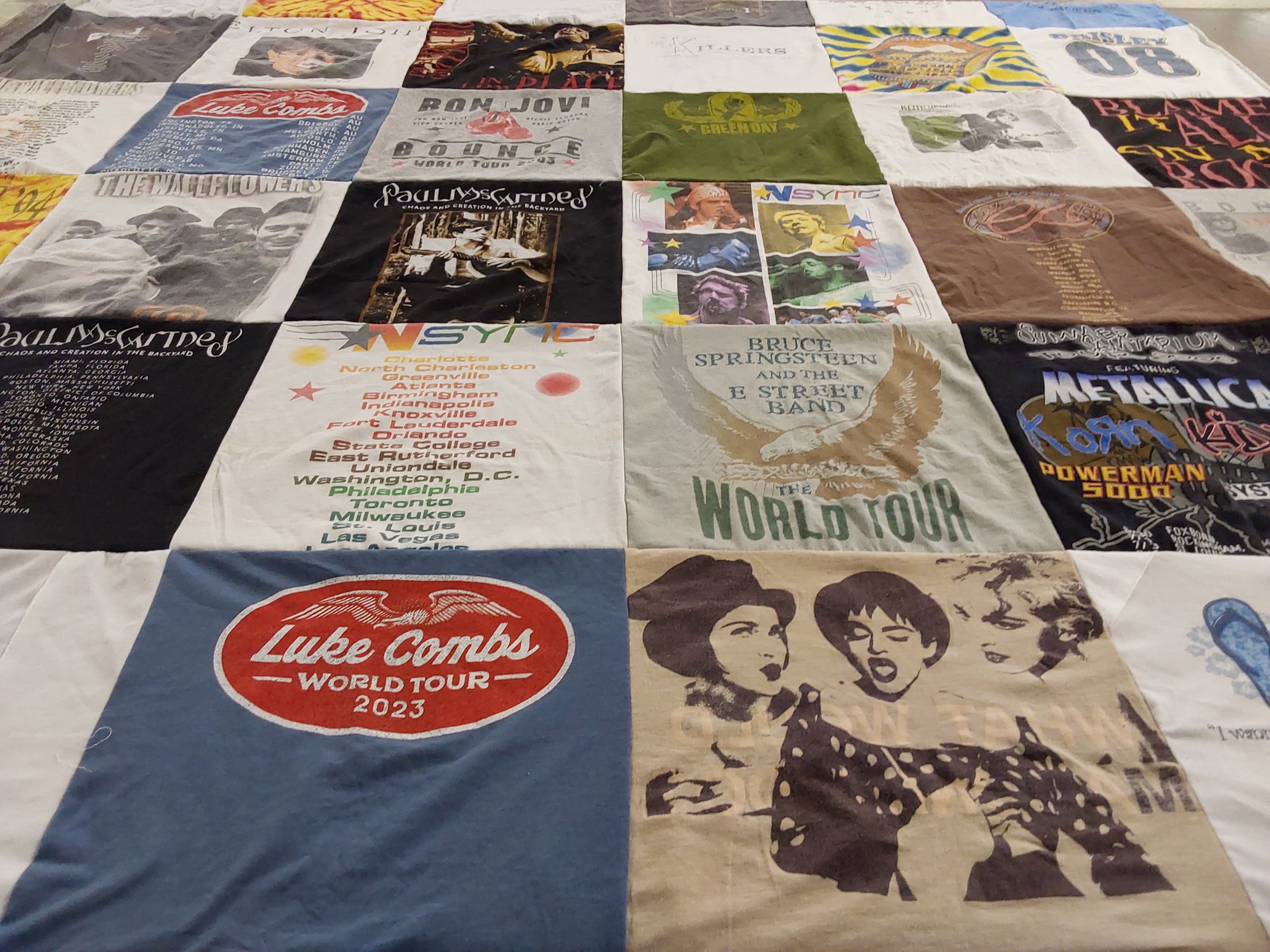 T-shirt quilt with music, concerts themes by Katie from NC