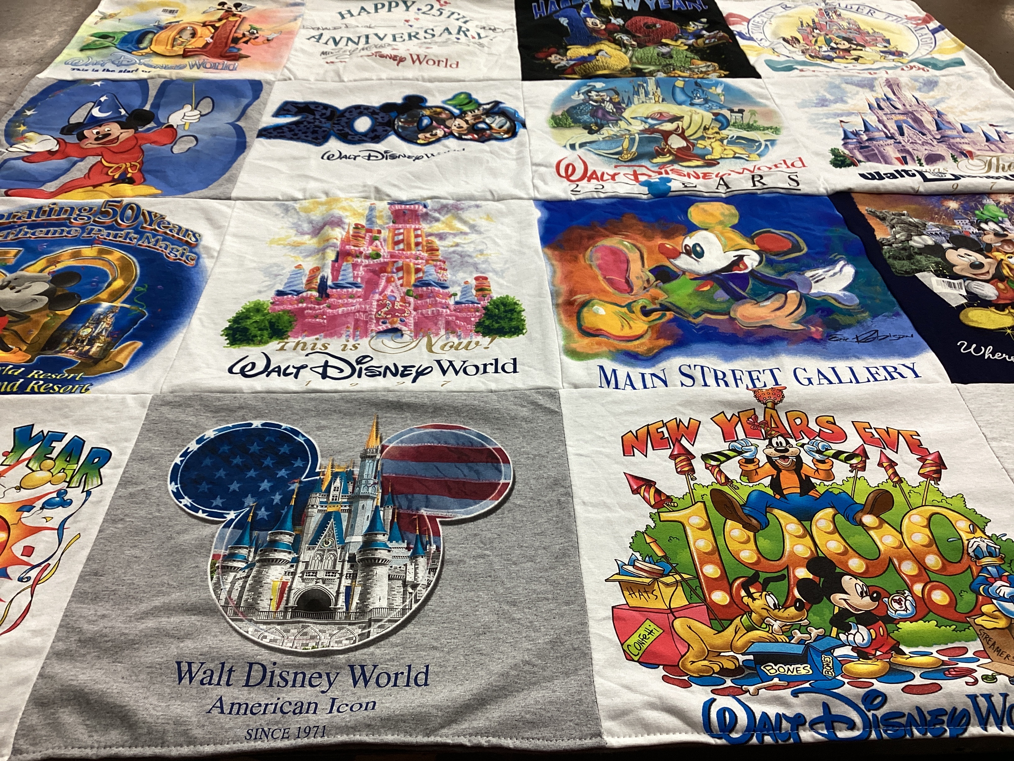 T-shirt quilt with disney, animation themes by Sherry from OH