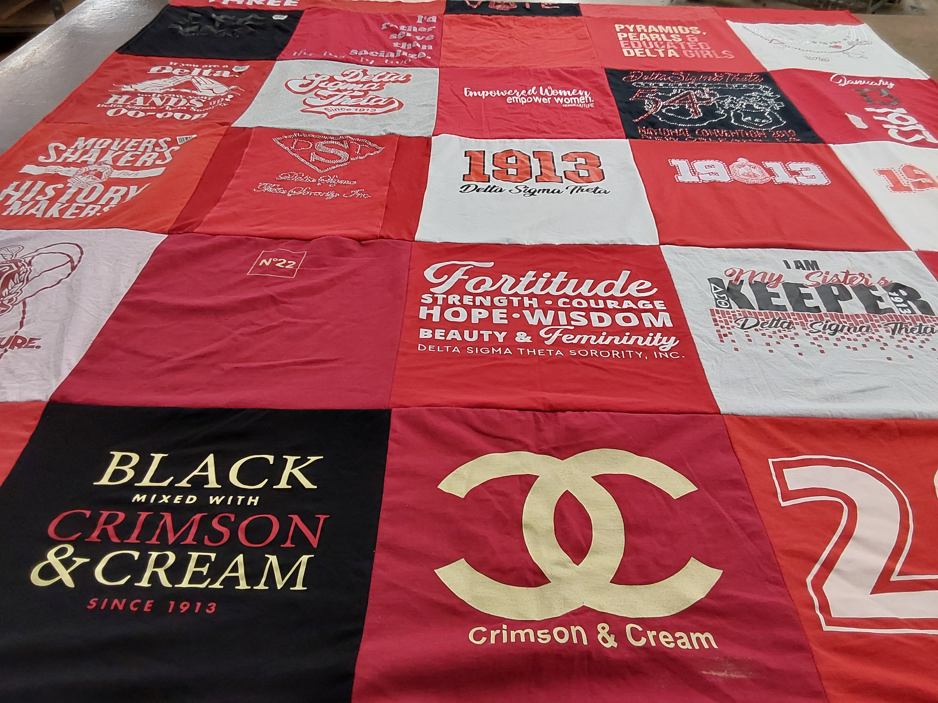 T-shirt quilt with sorority, sisterhood themes by Cheryl from TX