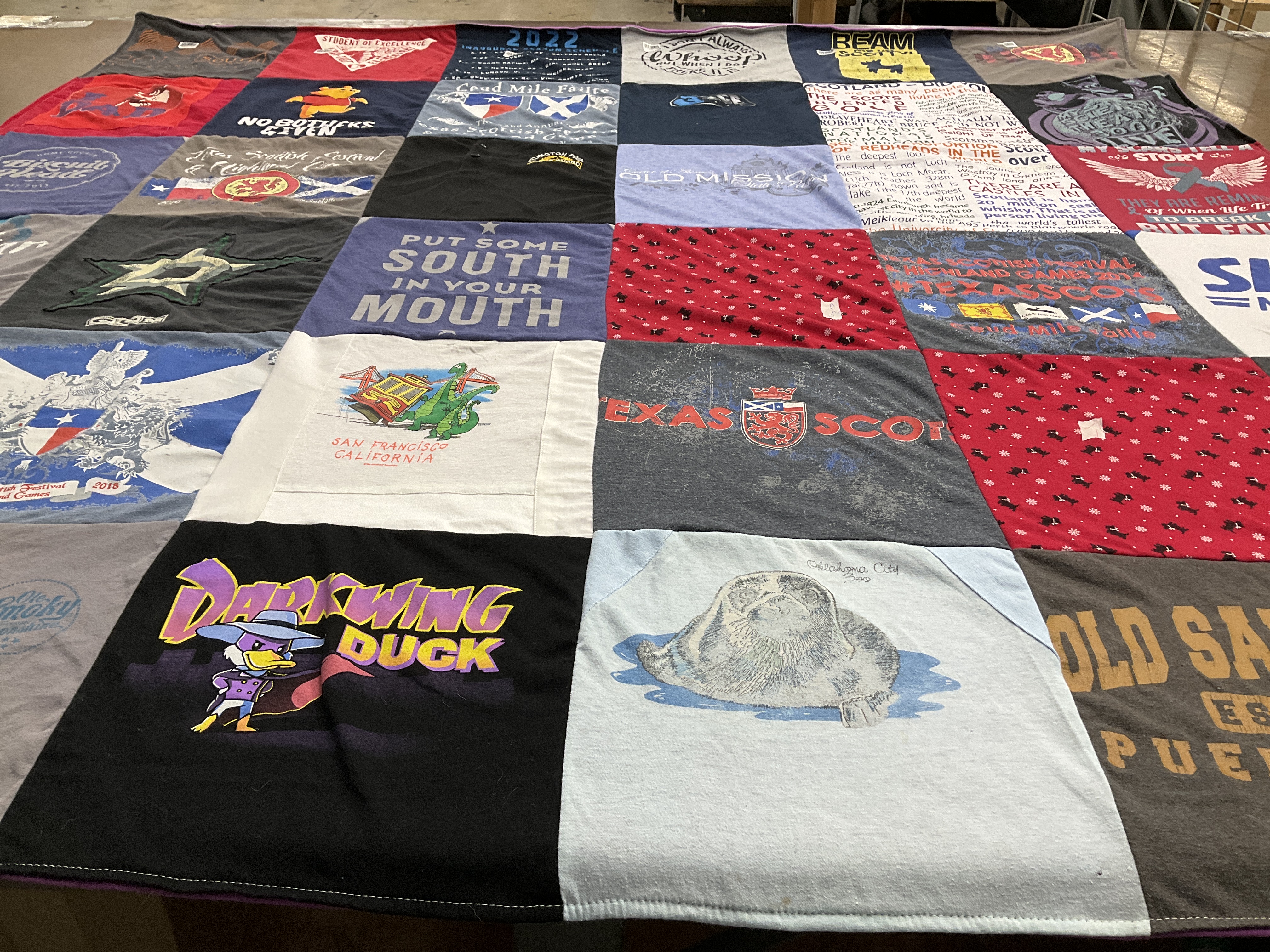T-shirt quilt with texas culture, cartoons themes by Esmeralda from TX