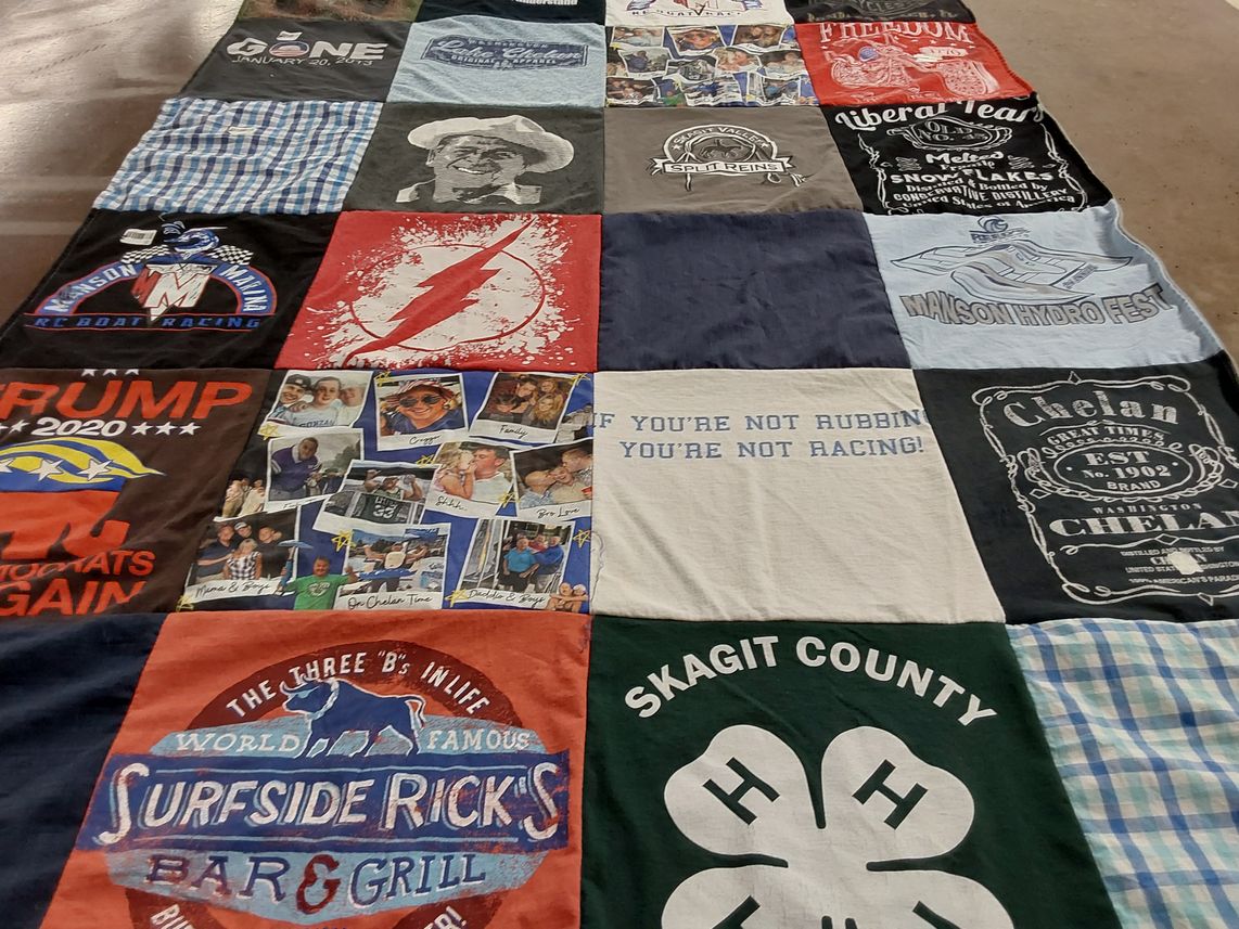 T-shirt quilt with boat racing, politics themes by Kati from WA