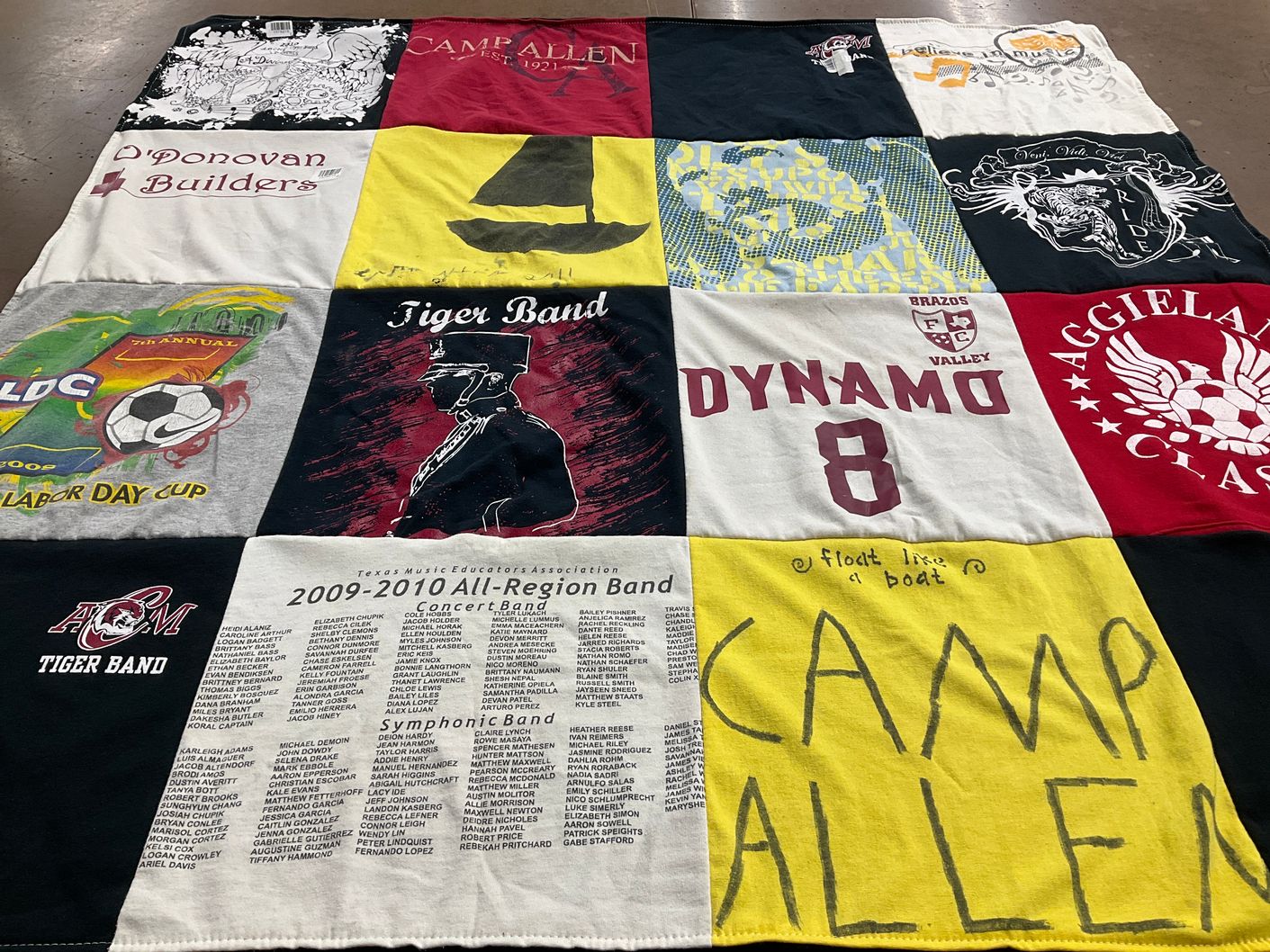 T-shirt quilt featuring brazos valley dynamo, tiger band by Annette from TX