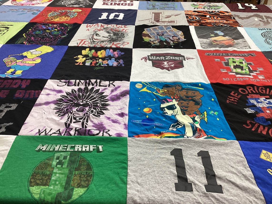 T-shirt quilt with video games, cartoons themes by Destiny from OH