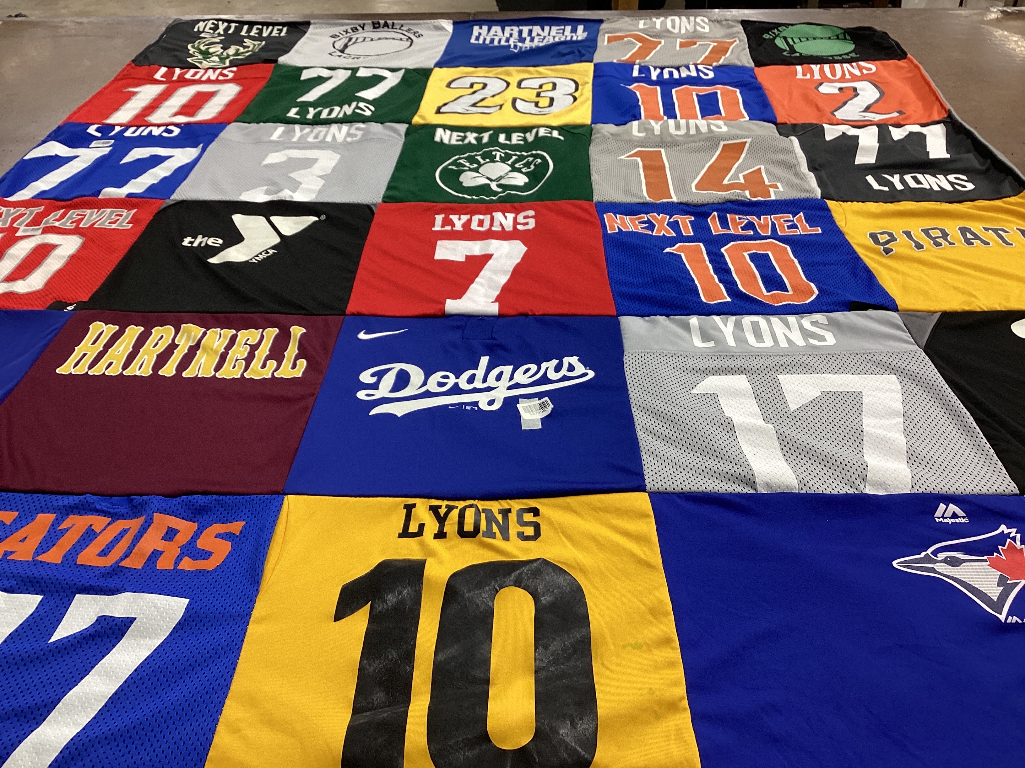T-shirt quilt featuring los angeles dodgers, toronto blue jays by Emily from CA