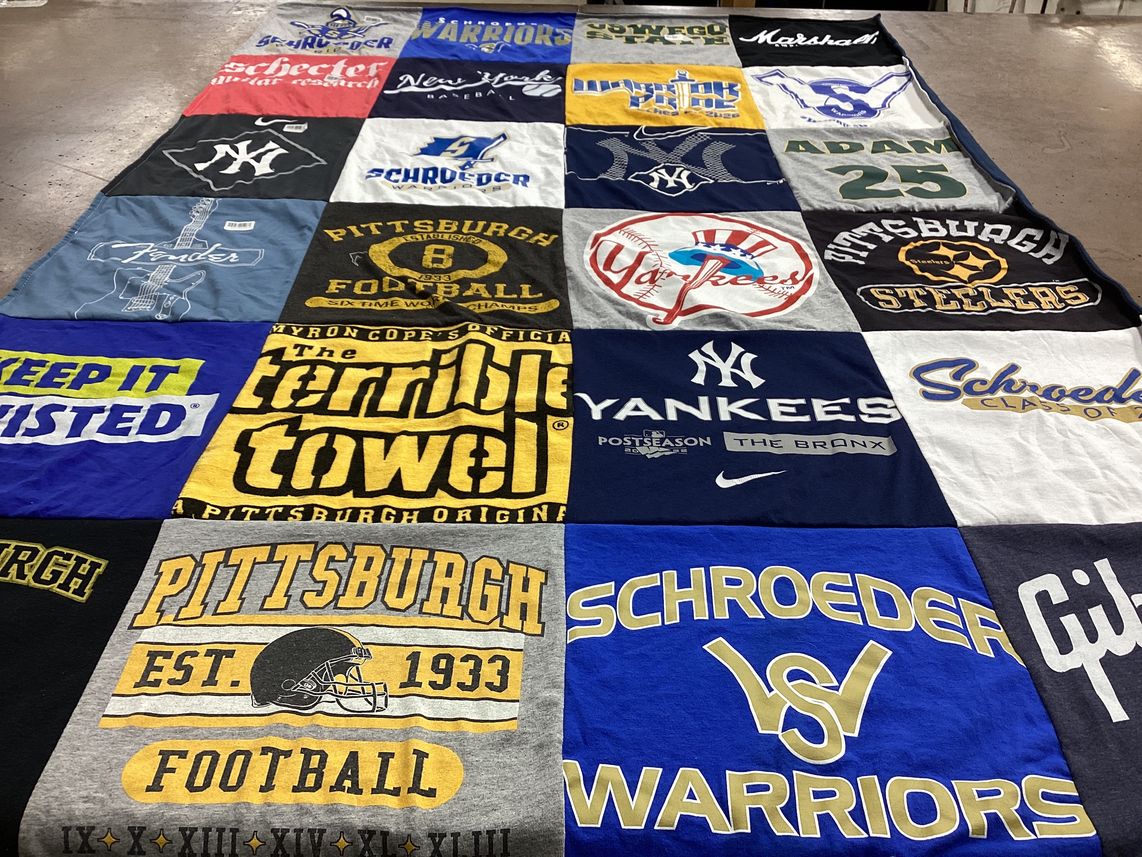 T-shirt quilt featuring pittsburgh steelers, new york yankees by Tonia from NY
