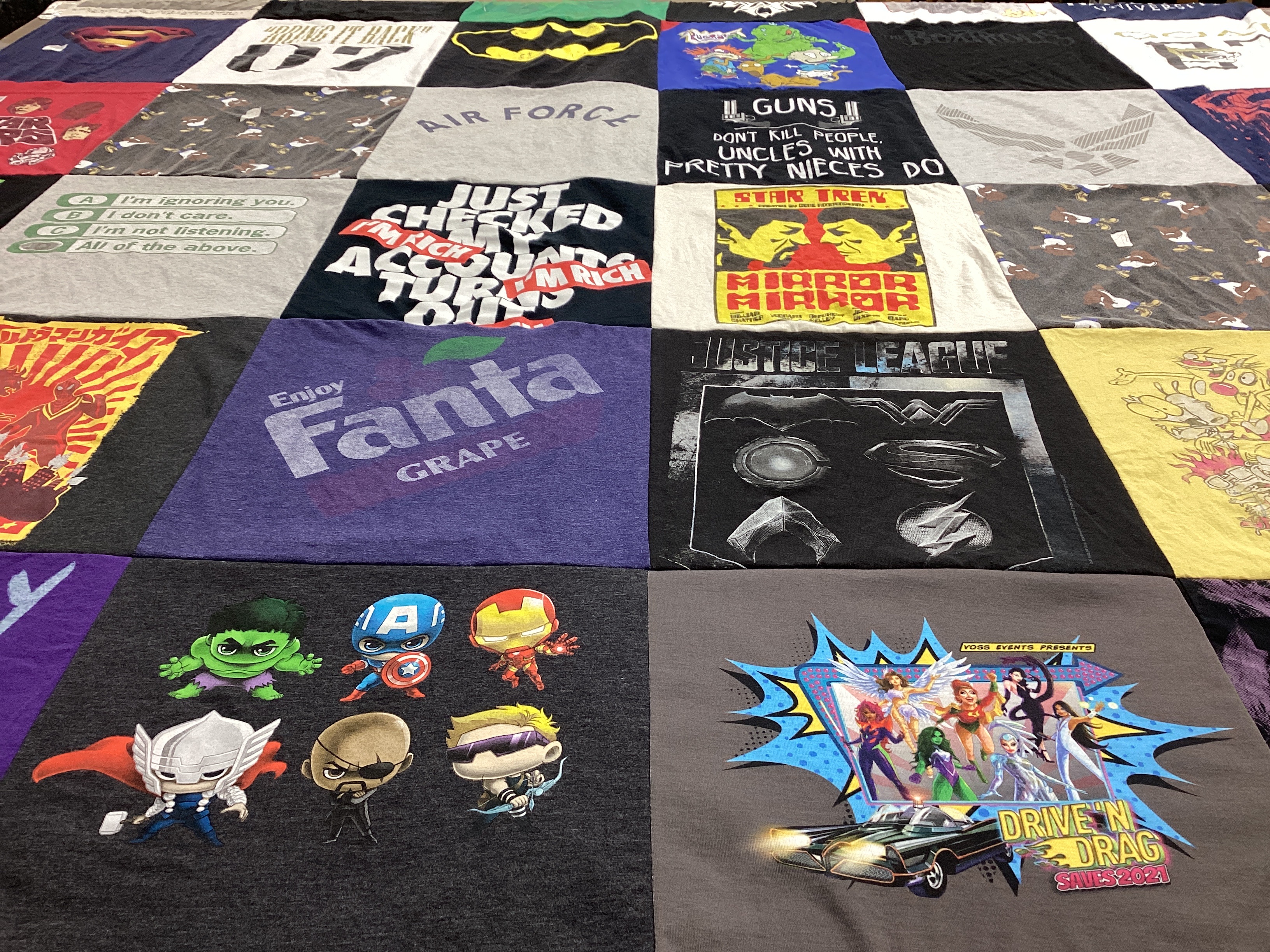 T-shirt quilt with superheroes, comic books themes by Rolandon from TX