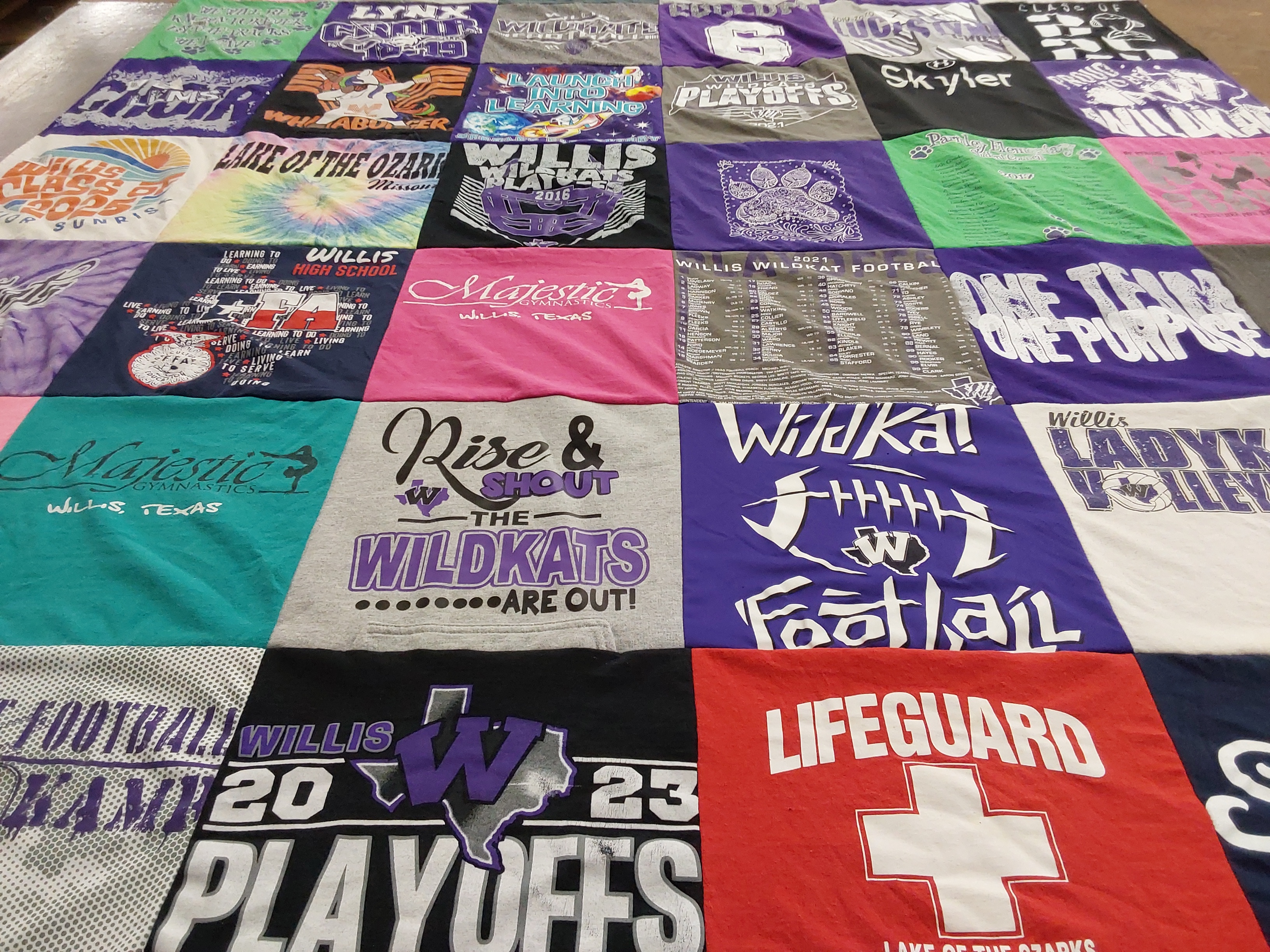T-shirt quilt featuring willis wildcats football, willis ladycats volleyball by Darla from TX