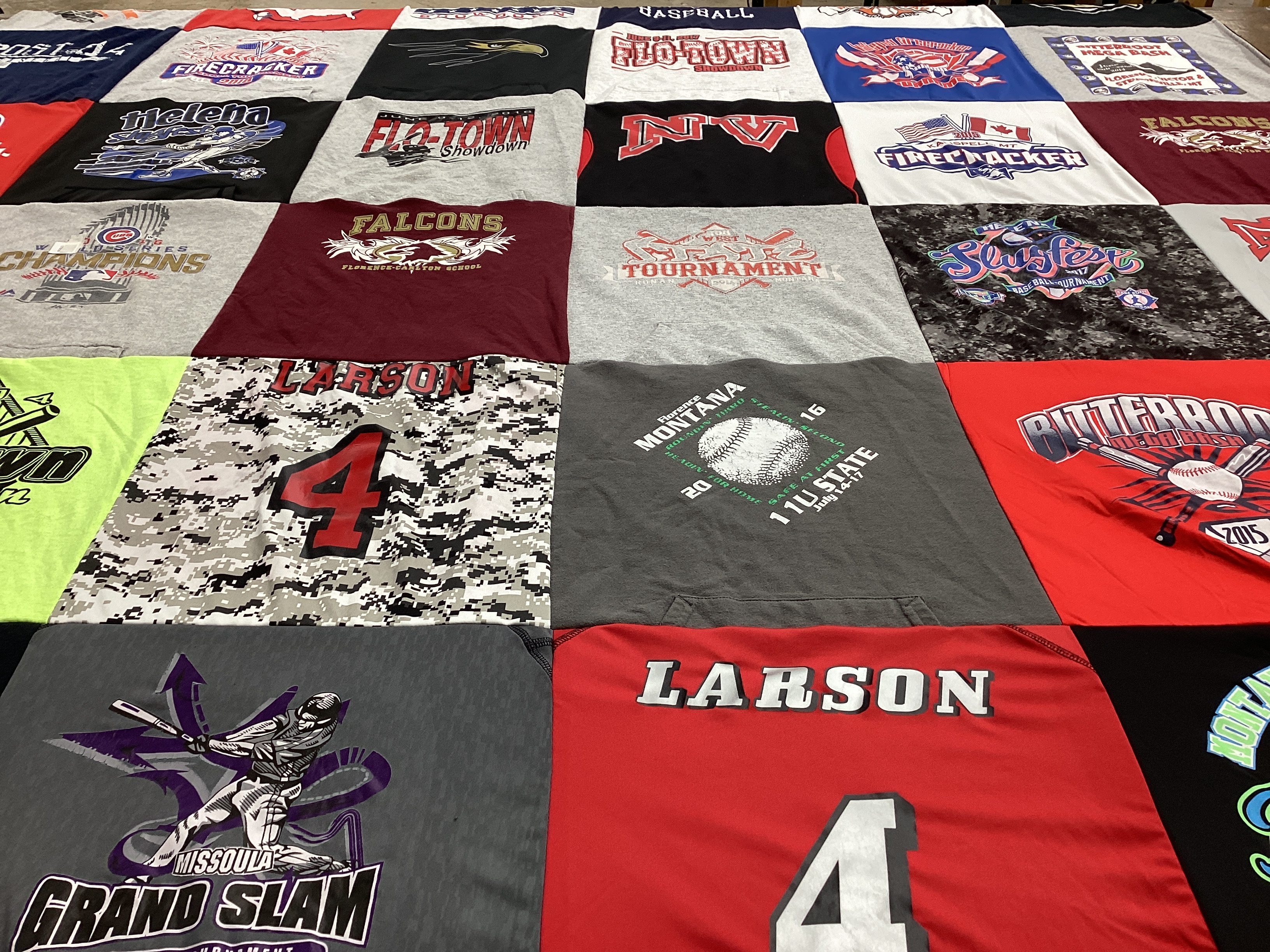 T-shirt quilt featuring firecracker, falcons by Joni from MT