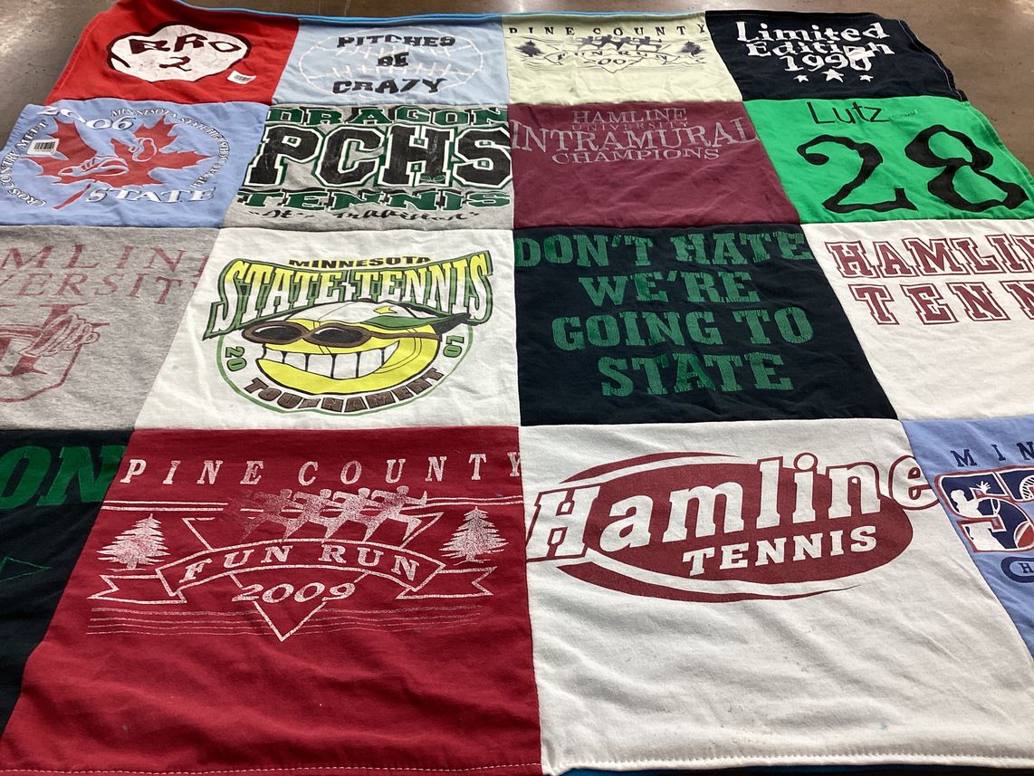 T-shirt quilt featuring hamline university tennis, pchs tennis by Emily from MN