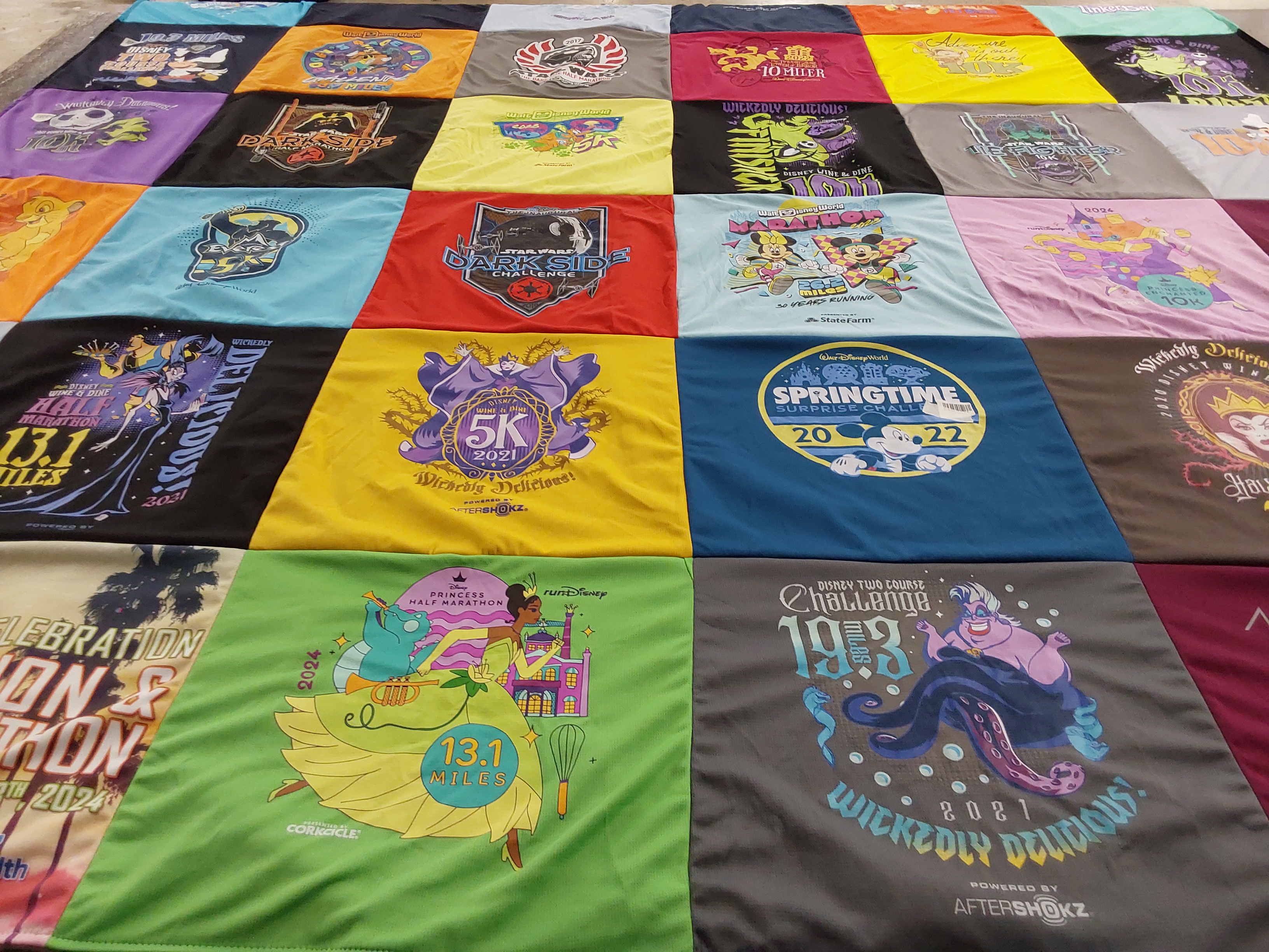T-shirt quilt with running, disney themes by Catherine from FL