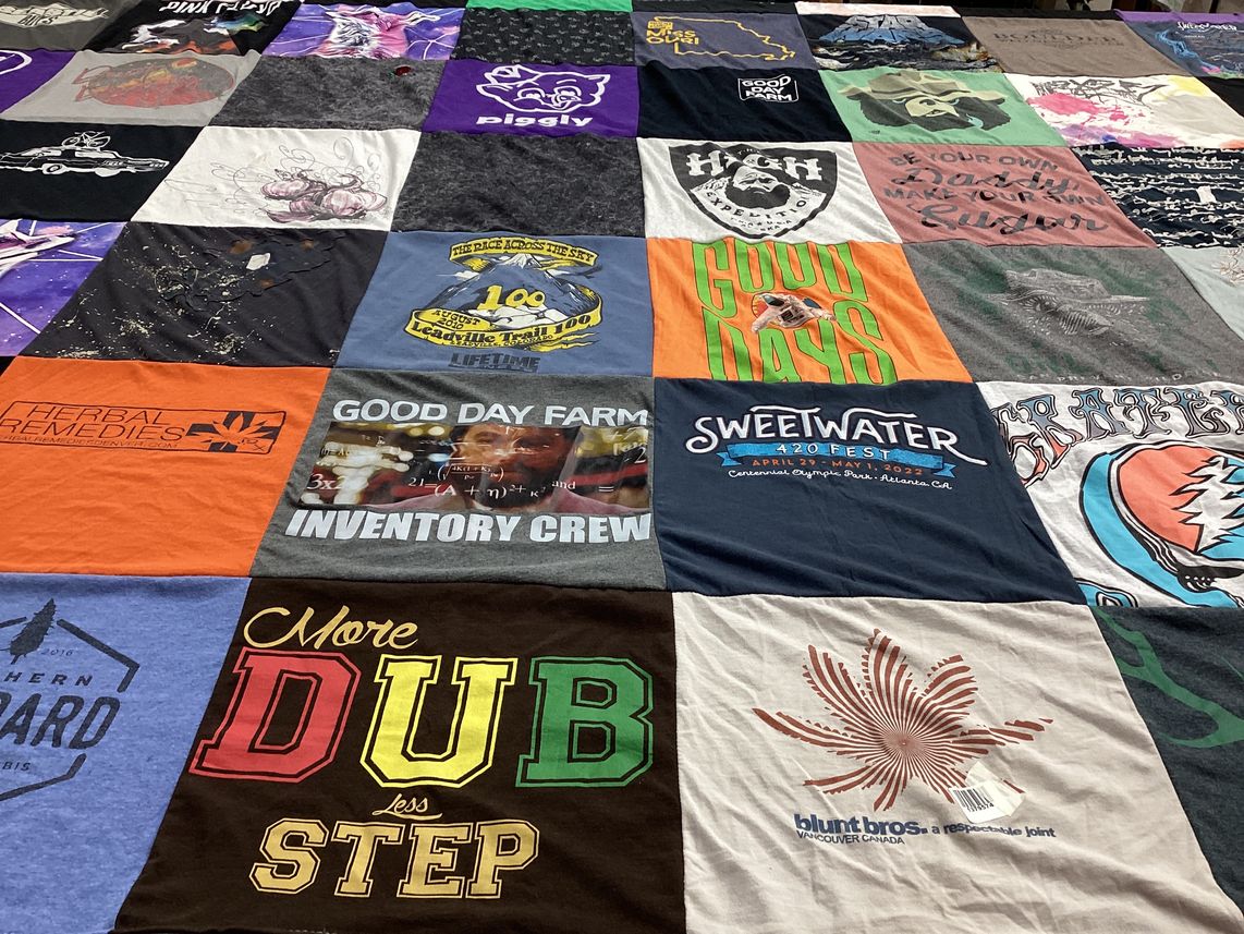 T-shirt quilt with farming, herbal remedies themes by Nicole from MO