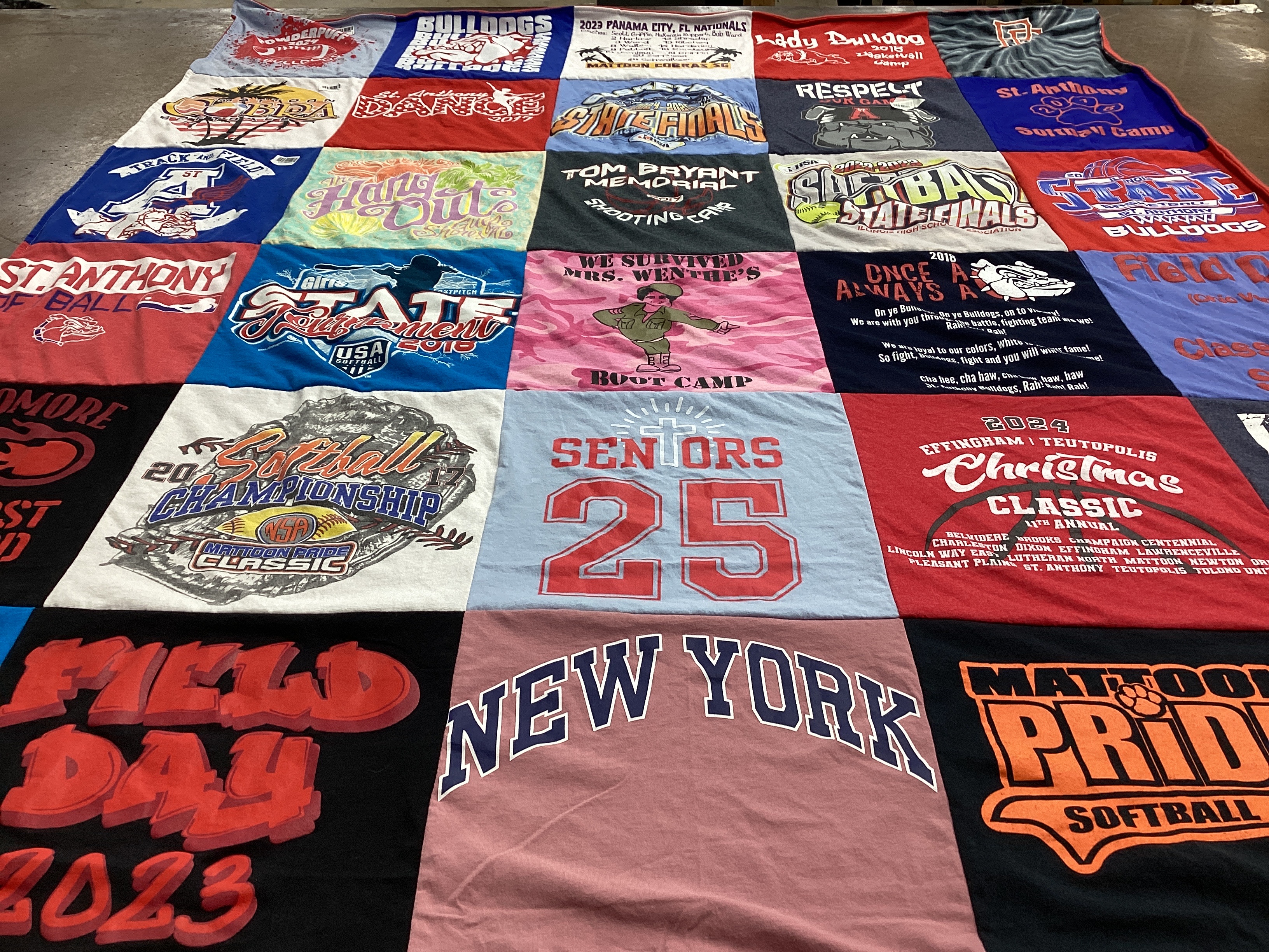 T-shirt quilt featuring bulldogs, softball by Carissa from IL