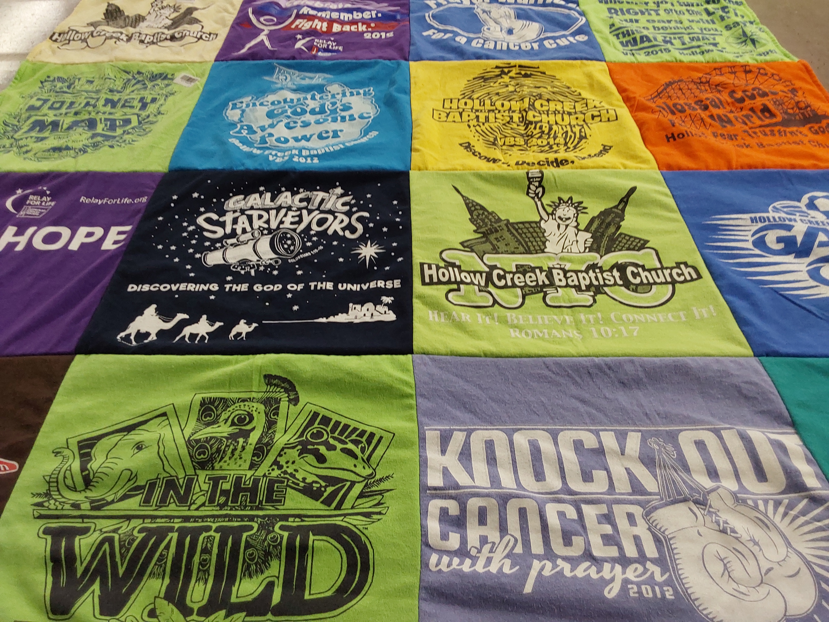 T-shirt quilt with religion, community service themes by Deborah from SC