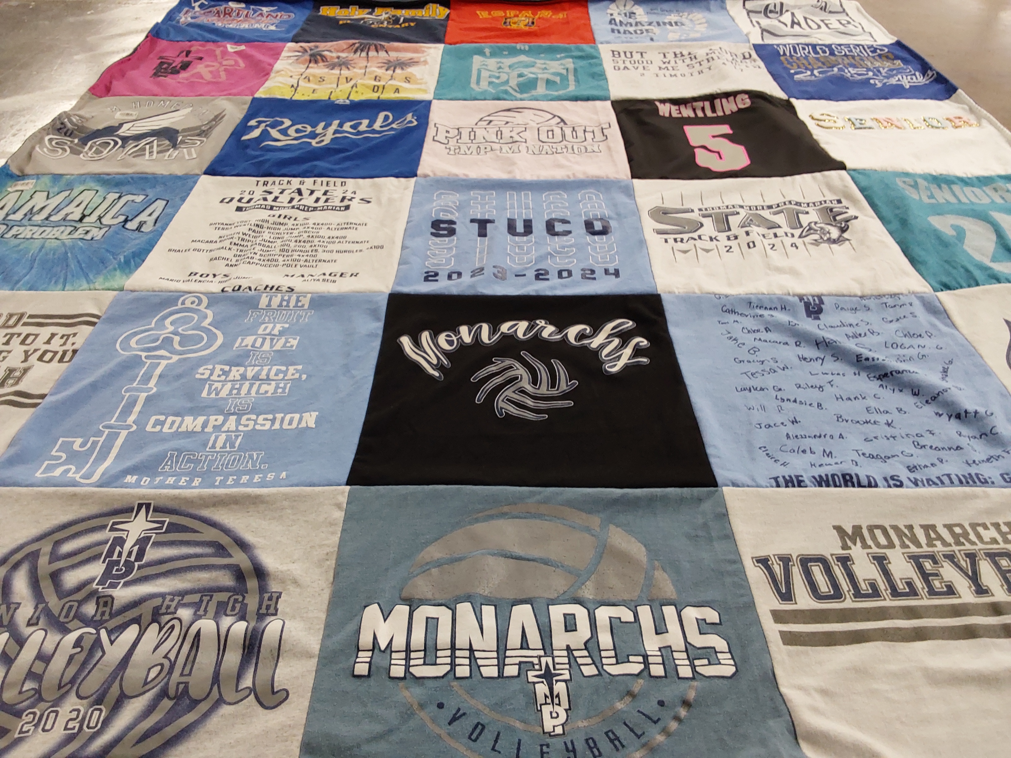 T-shirt quilt featuring monarchs volleyball by Trey from KS