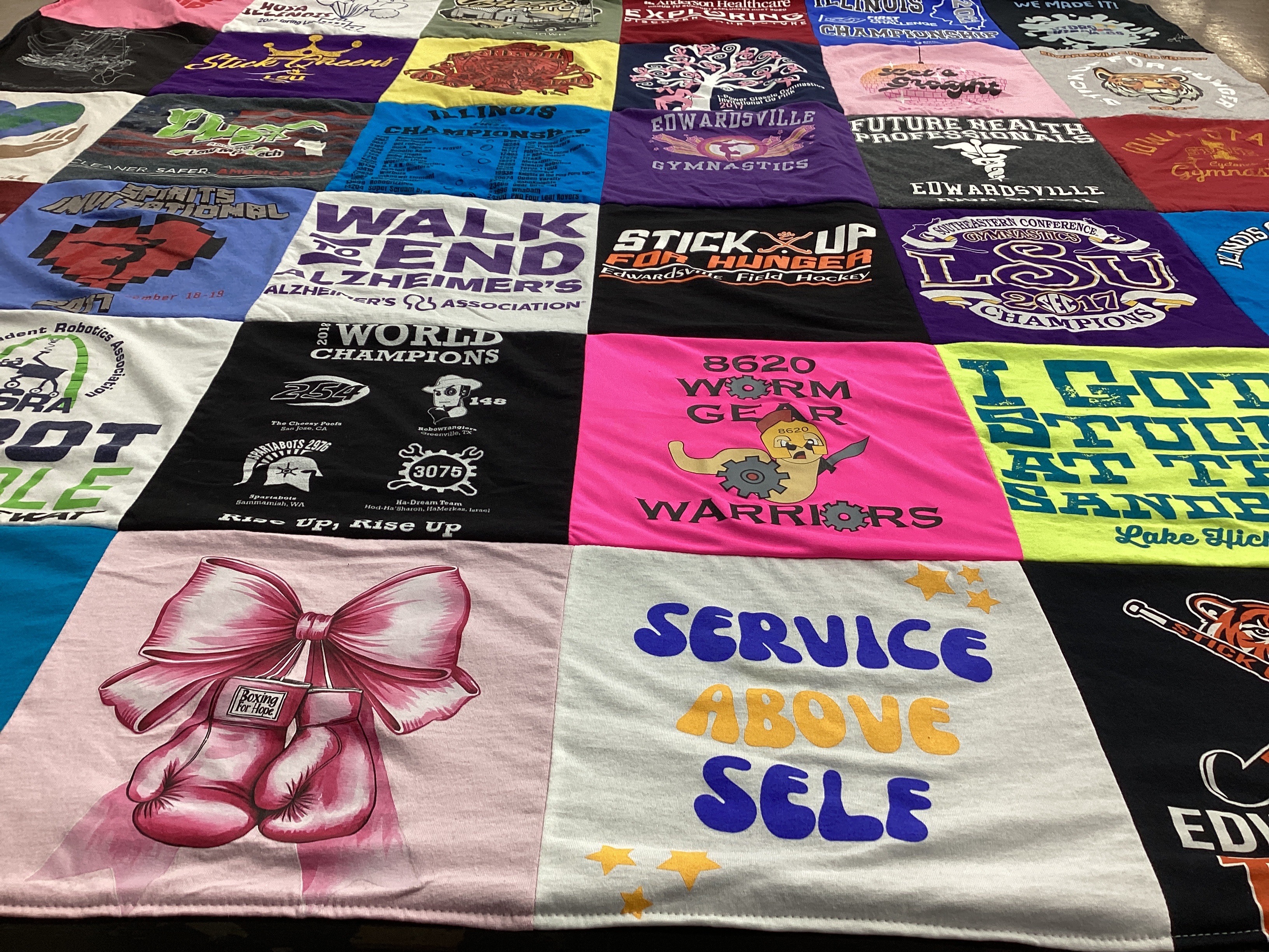 T-shirt quilt featuring edwardville high school gymnastics, edwardville high school field hockey by Patricia from IL