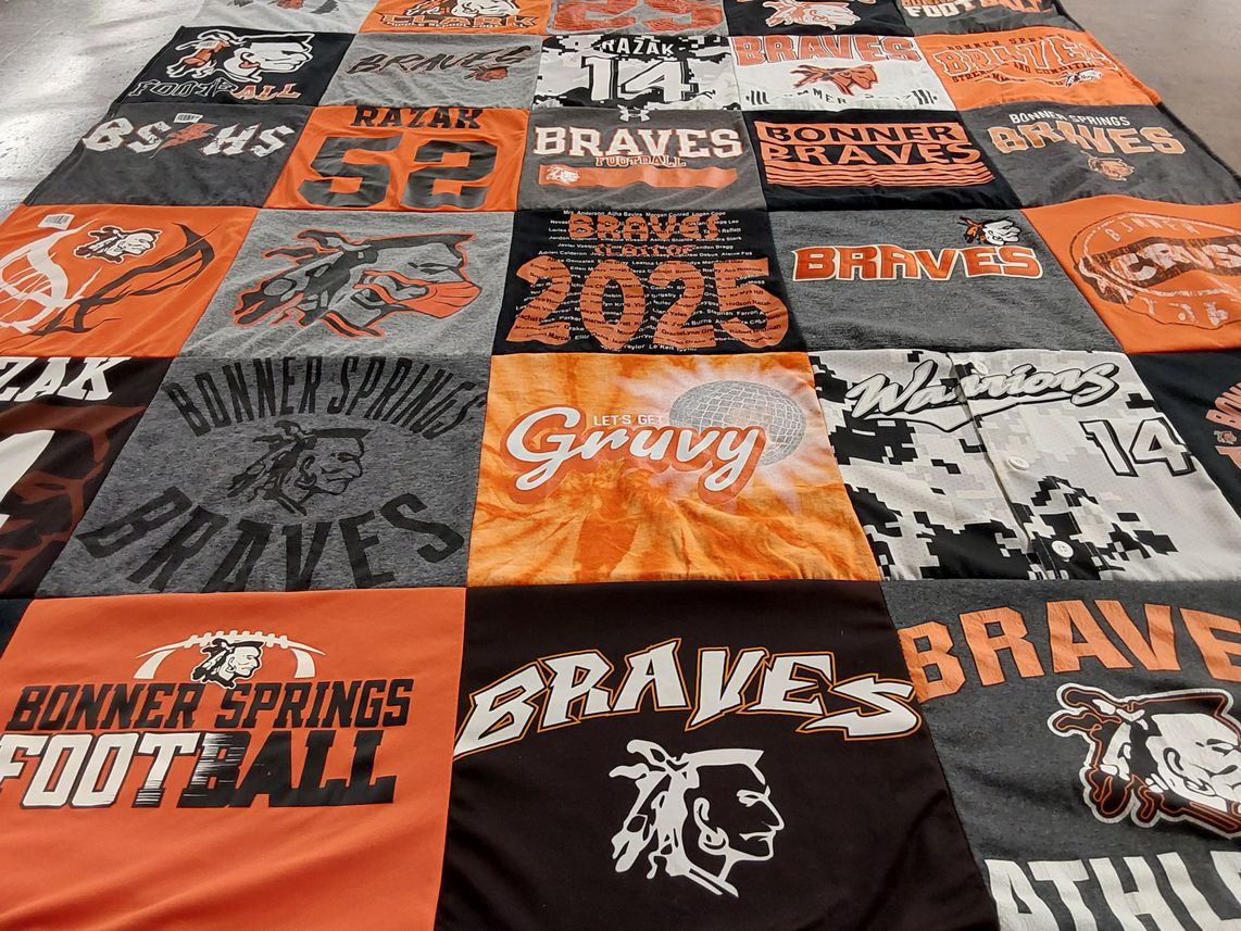 T-shirt quilt featuring bonner springs braves, warriors by Ashley from KS
