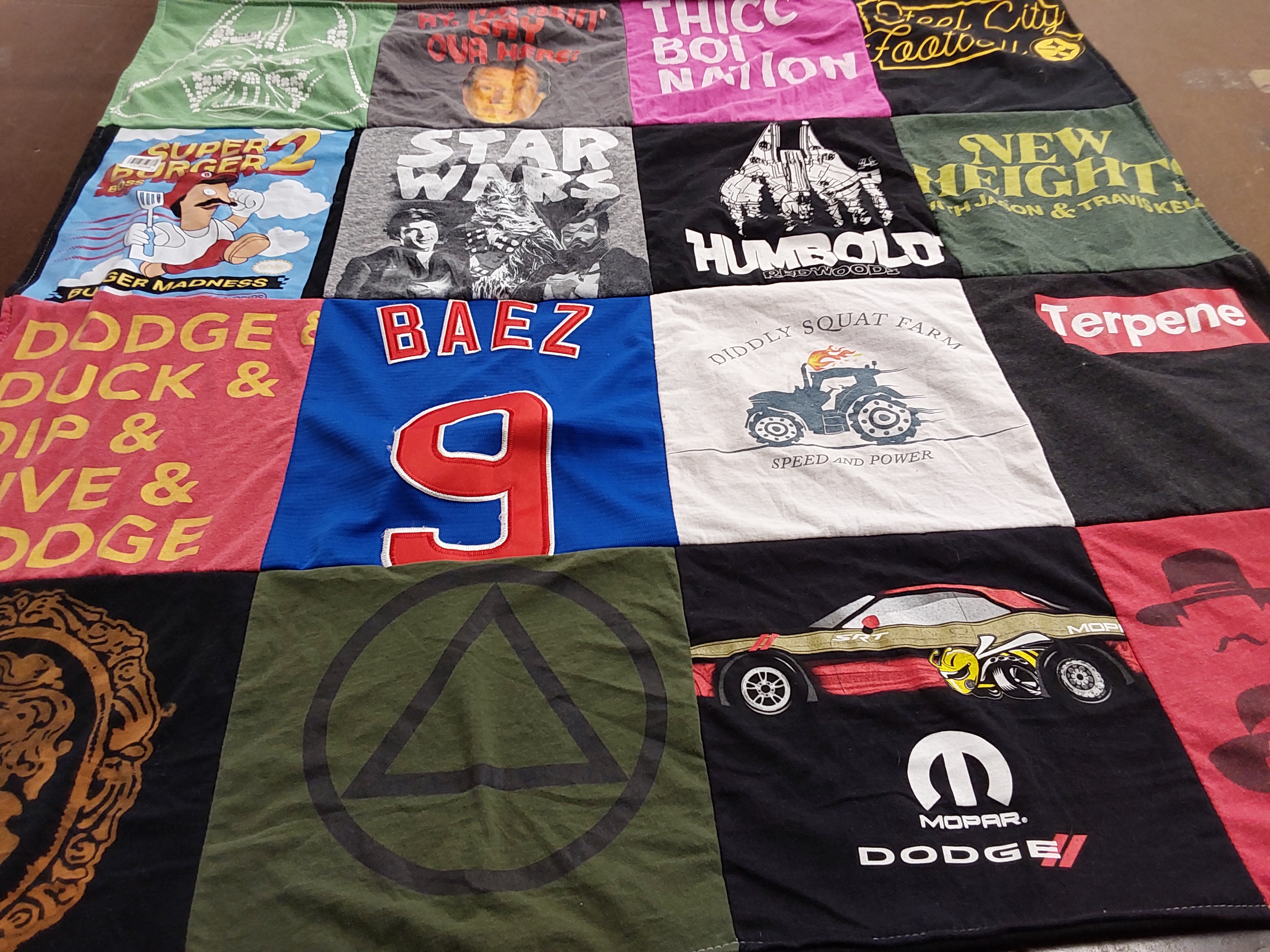 T-shirt quilt with video games, movies themes by Timothy from AZ