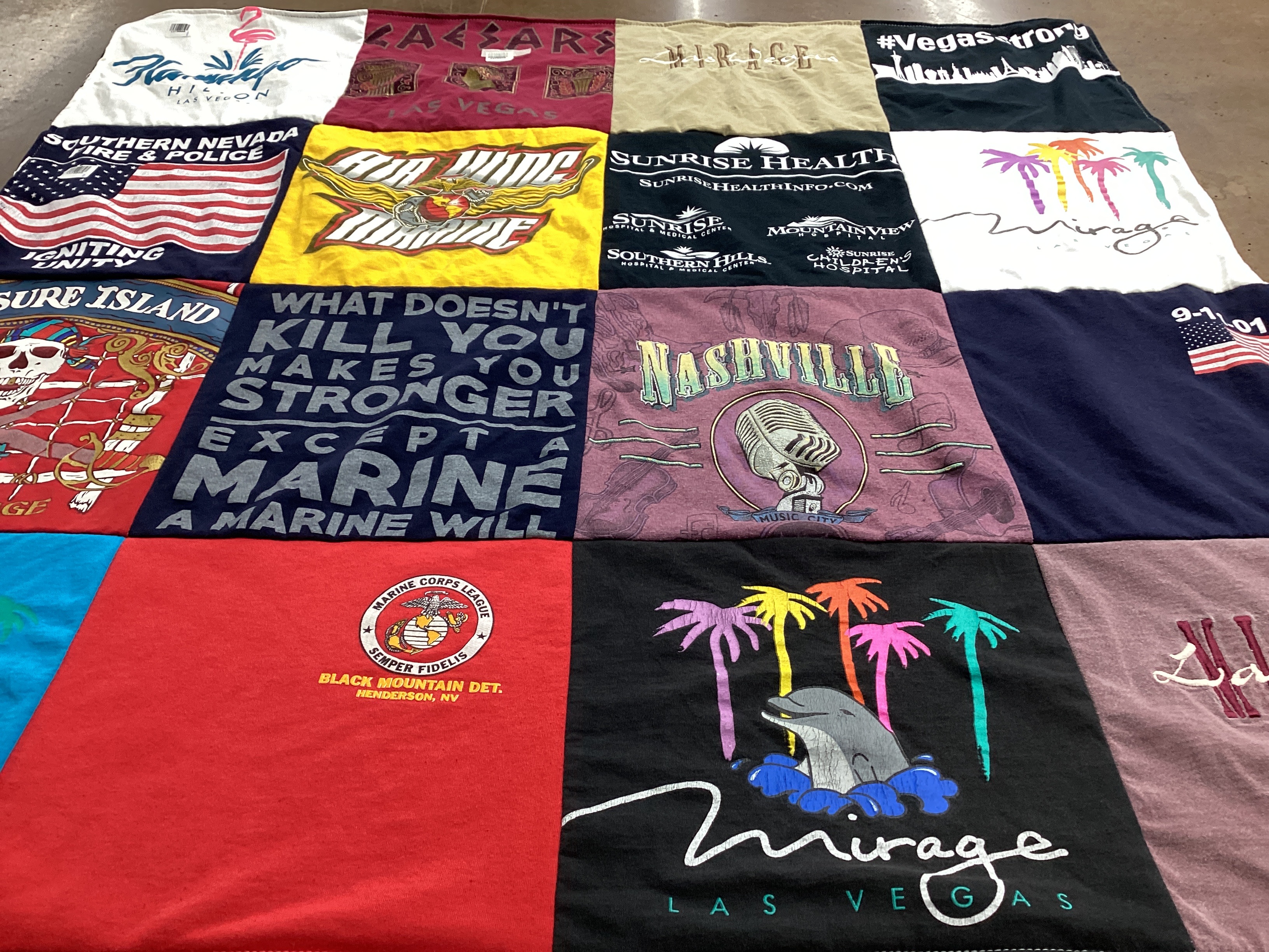 T-shirt quilt with military, emergency services themes by Loretta from NV
