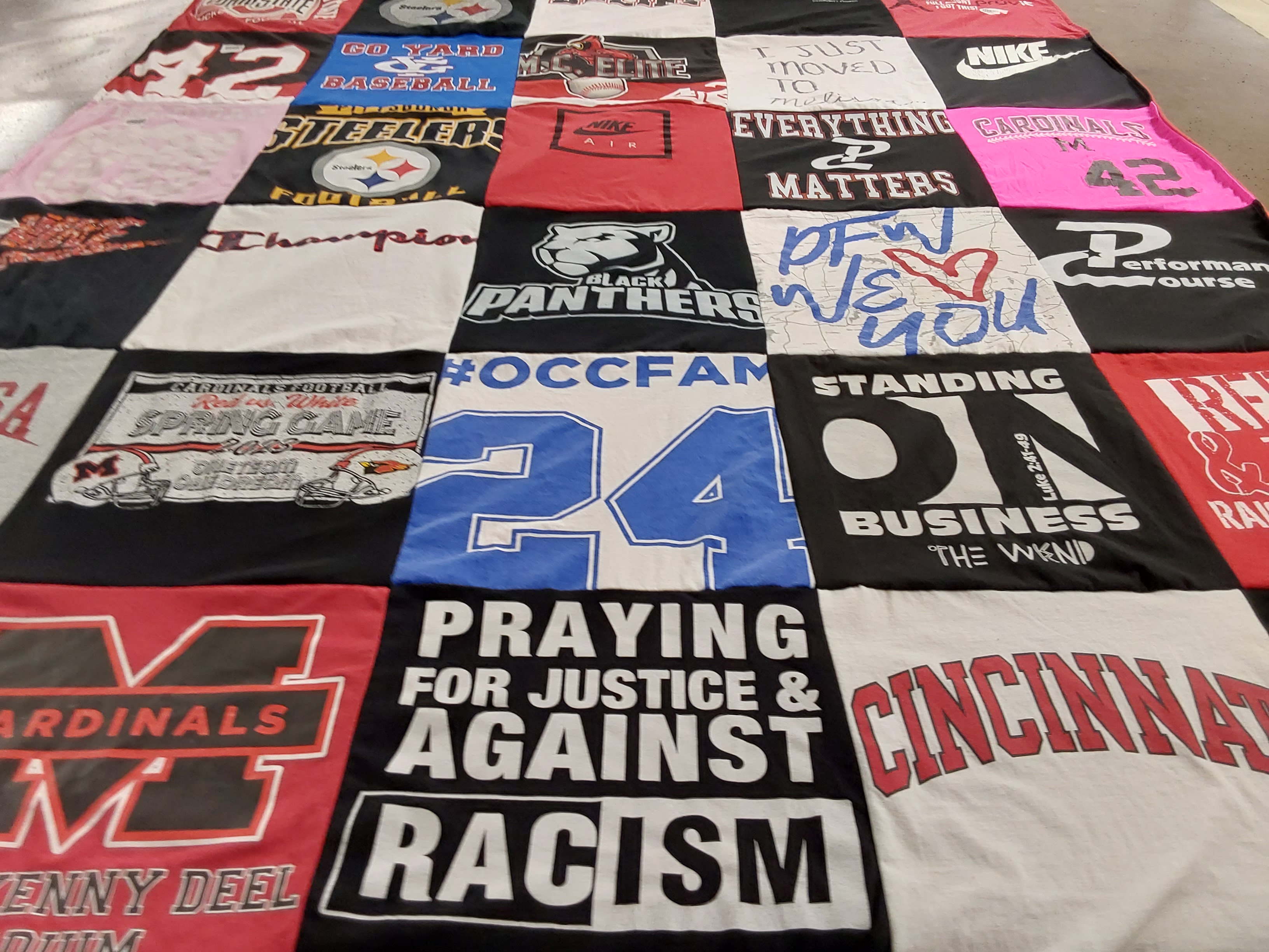 T-shirt quilt featuring cardinals football by Velyndea from TX